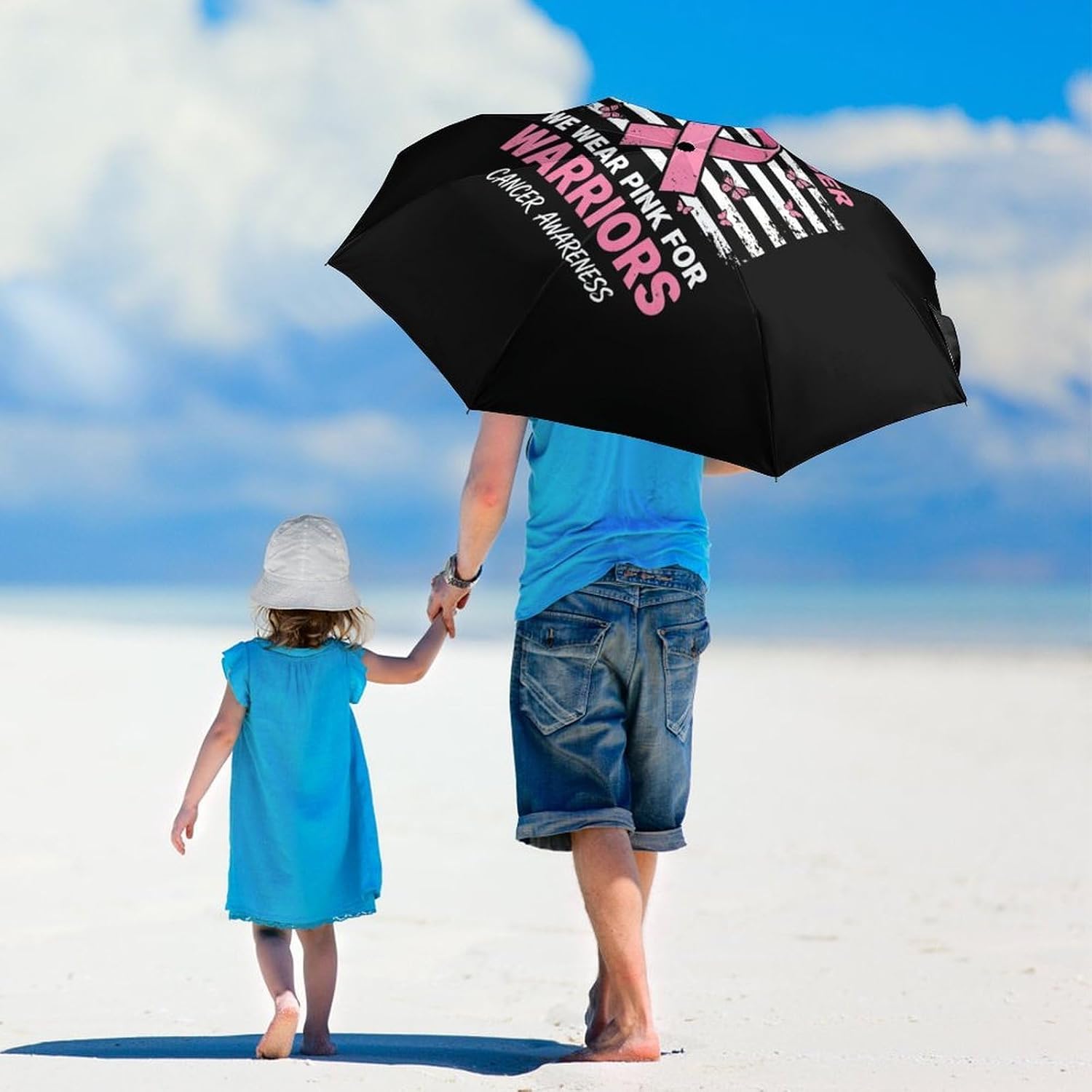 Breast Cancer Awareness U.S Flag Travel Umbrella Windproof Folding Umbrella | Portable,Rain&Sun