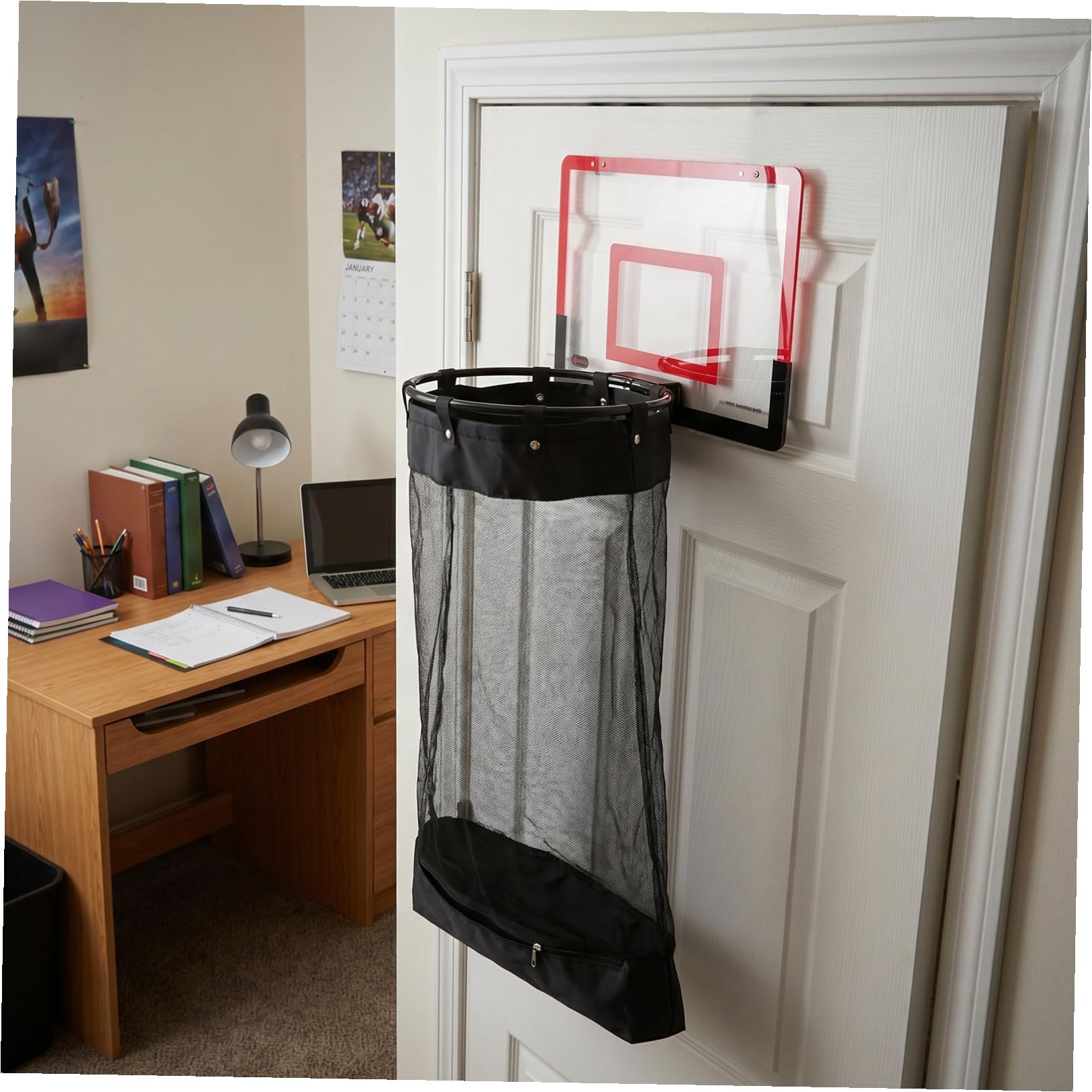 PRETYZOOM Basketball Platzsparend Roter mit Reißverschluss Wäschekorb und Universellen Haken Kunststoffnetz 106x40x33 Cm für Kinderzimmer und Studentenwohnheim