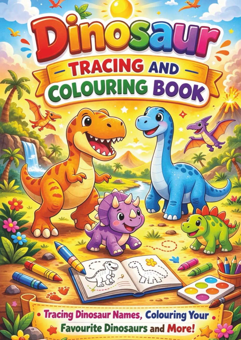 Dinosaur Tracing and Colouring Book | Dot-to-Dot, Colouring & Name Tracing Activities for Kids: Colour Dinosaurs, Trace Dinosaur Names & Complete Fun Dot-to-Dot Activities for Kids Ages 3–6