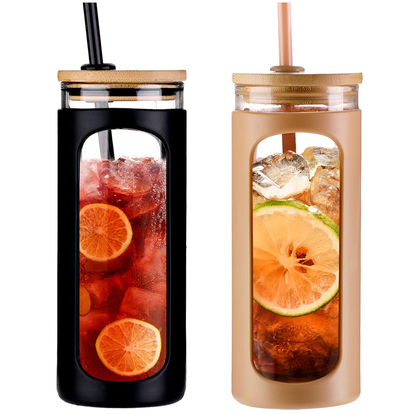 Kodrine 20oz Glass Water Bottle with Straw and Lid,Bamboo Lids Water