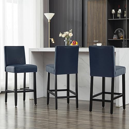Miniatura 55 de Taburetes de bar de piel sintética de 26 pulgadas, modernas sillas de bar tapizadas de altura de barra, taburetes de bar con patas de madera maciza