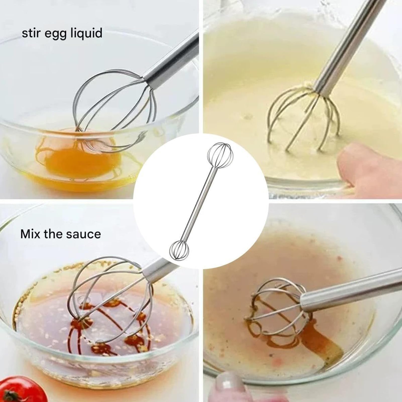 Edelstahl-Schneebesen, manueller -Stößel aus Edelstahl, japanischer Mixer in Lebensmittelqualität, für Eierteige, Saucen, Suppe, Rühren, Kochen, Backen, Cocktailbar, Küche, Zuhause, Salat
