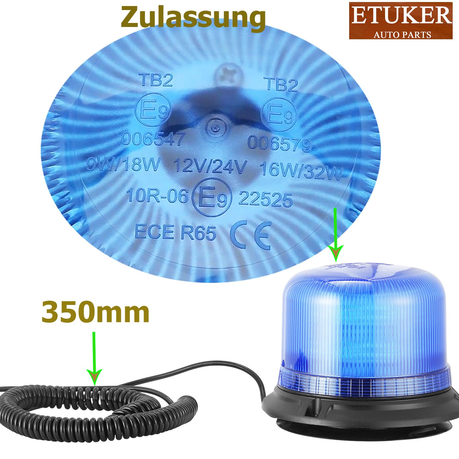 Hawkeye 12V/24V Gyrophare Bleu LED -Phare D'Avertissement Clignotant Lumière Clignotante Feux D'Avertissement Lumière Stroboscopique Pour Véhicule Utilitaire Autobus Scolaire Tracteur Camion