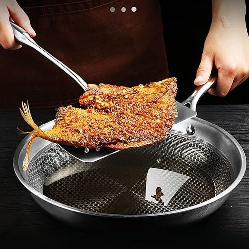 Miniatura 3 de Espátula de carne, pala ancha de acero inoxidable, espátula de pescado frito ranurado con mango largo, girador de parrilla para hamburguesas,