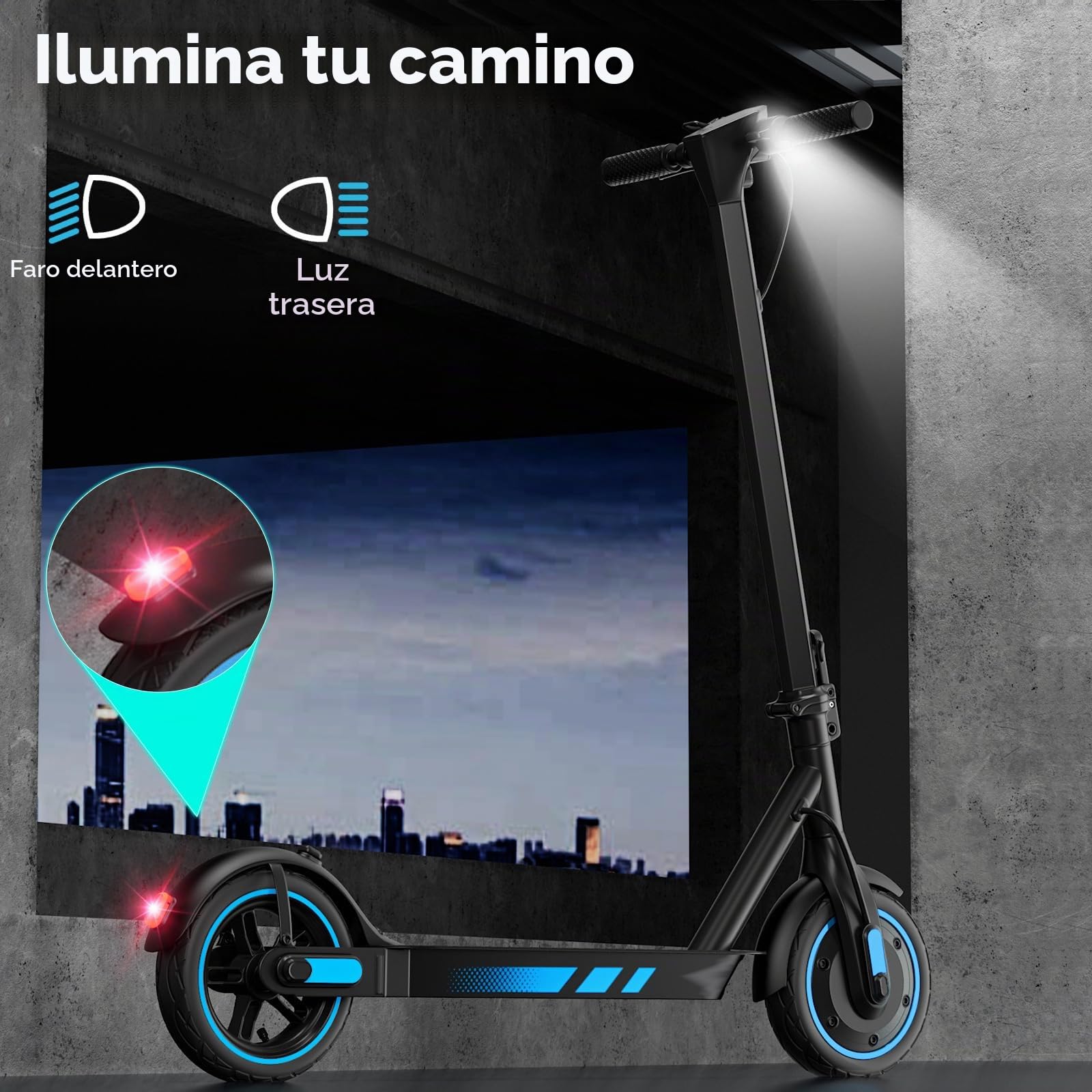 EGGKING Patinete Electrico Adultos, Potencia Nominal 500W, Autonomía 35 Km, App Control, 25Km/h, 10.5Ah Batería, 10" Neumático, Luces LED Delanteras/Traseras, 3 Modos De Elocidad