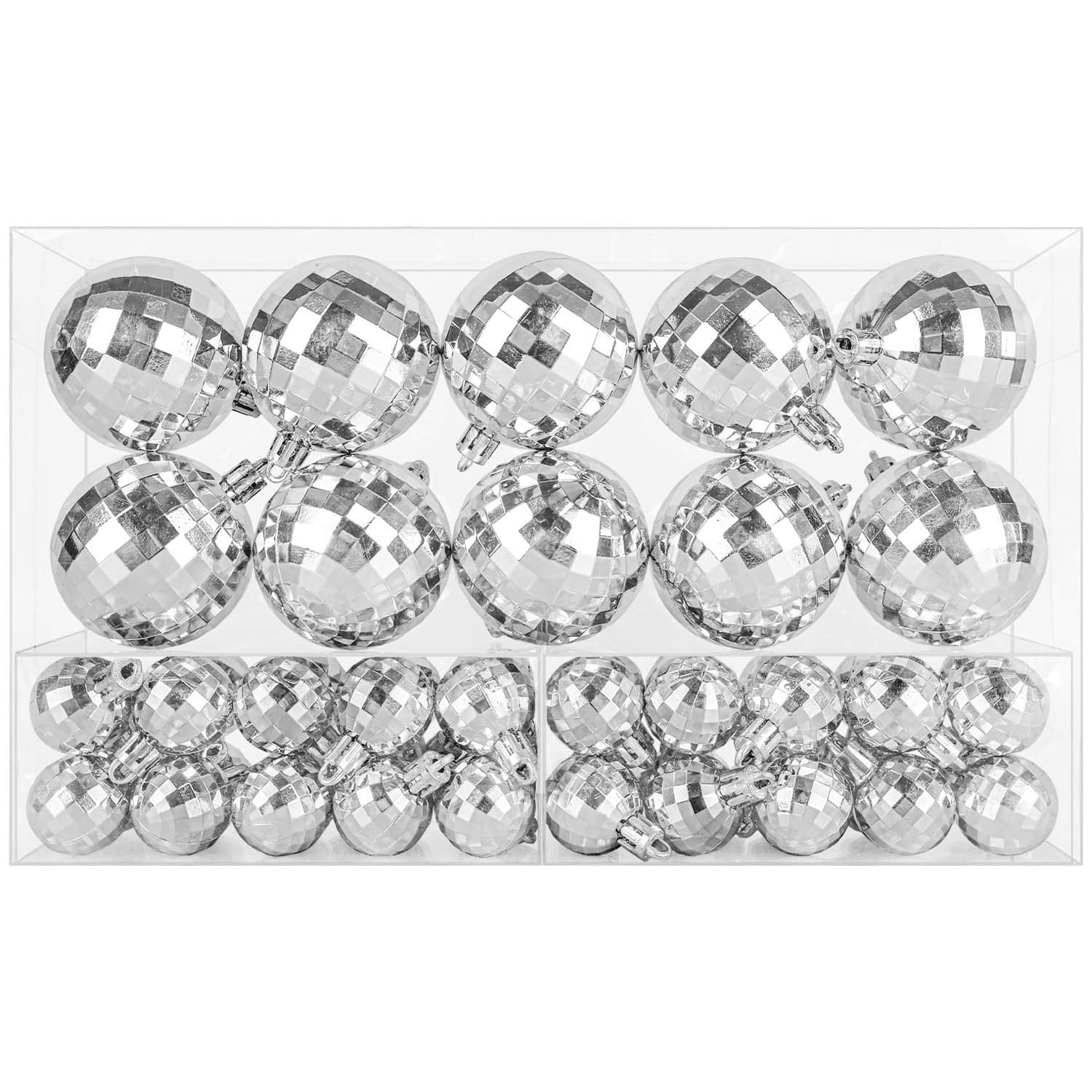 50 PCS Silver Mirror Disco Balls, Christmas Tree Baubles, Hanging Disco Balls for Home Party Christmas Wedding Decorations, 1.57 Inch and 3.15 Inch