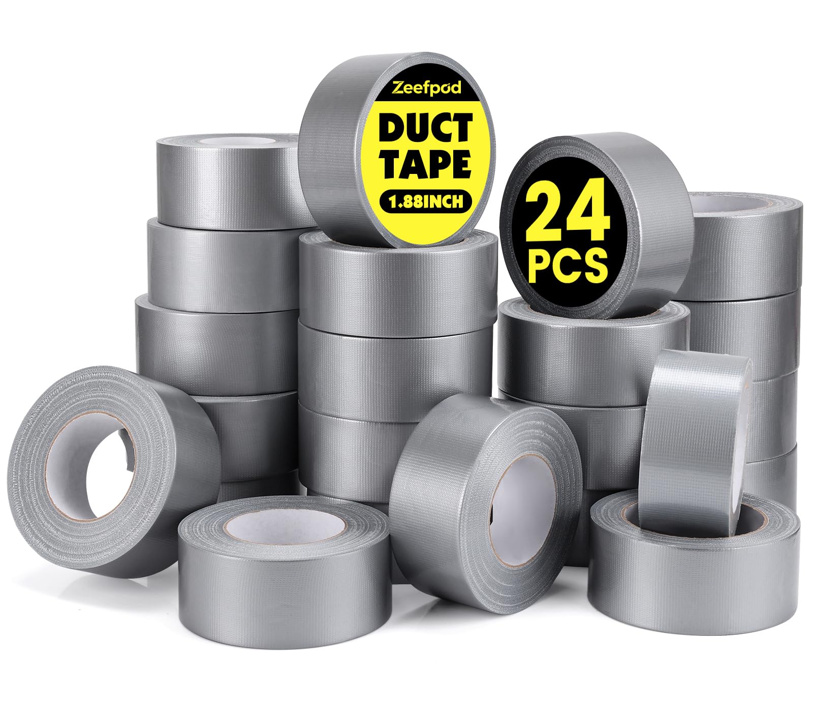 Photo 1 of Zeefpod 24 Pack Duct Tape Heavy Duty Waterproof, Silver Duct Tape Bulk 1.88 Inch X 90 Ft, Strong No Residue,Tear by Hand,Multi-Use for Indoor & Outdoor Repairs, Industrial, Professional Use