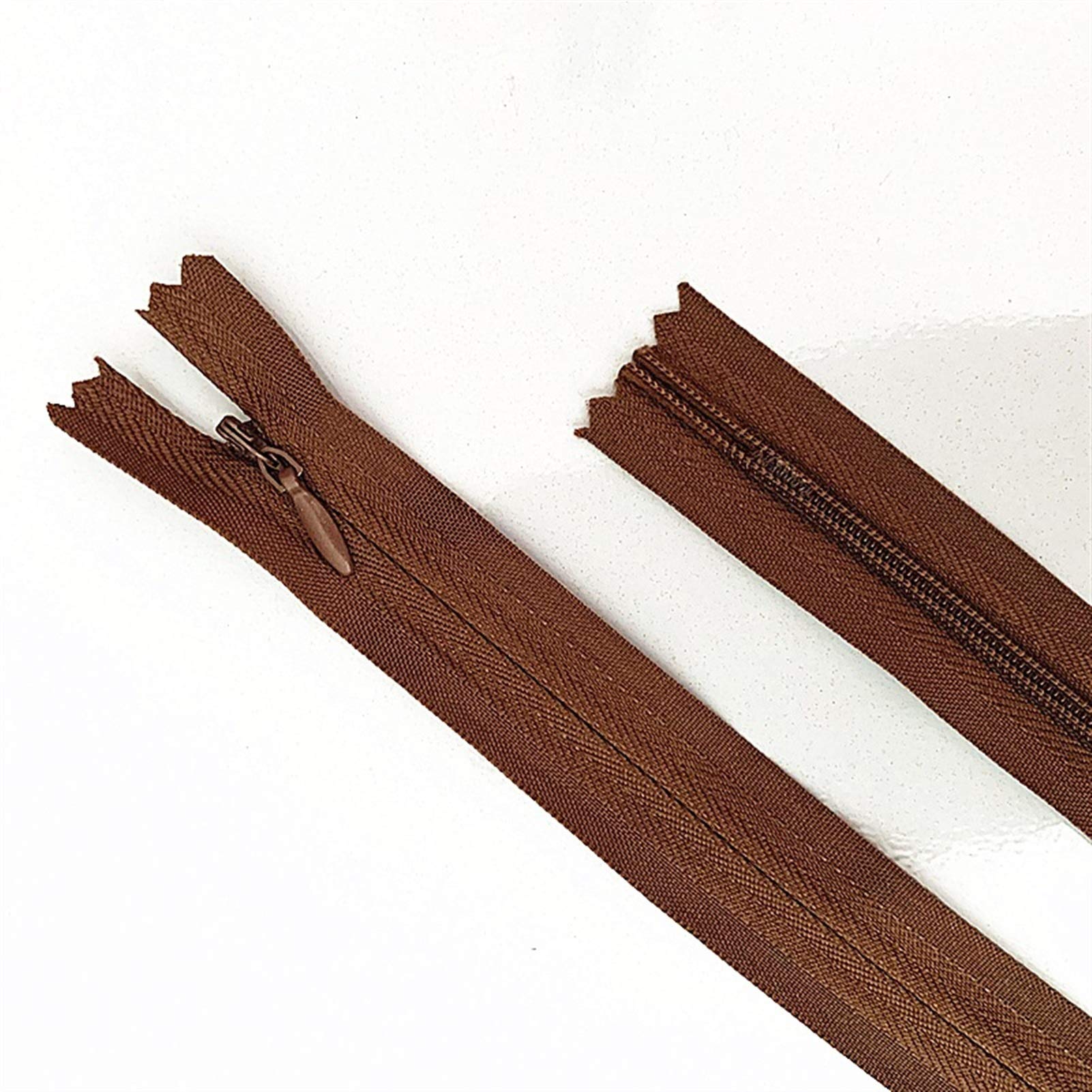 Plastic Zipper 10pcs 3# Concealed, Nylon Sewing Zip Ring, 20-60cm(Coffee,35cm)