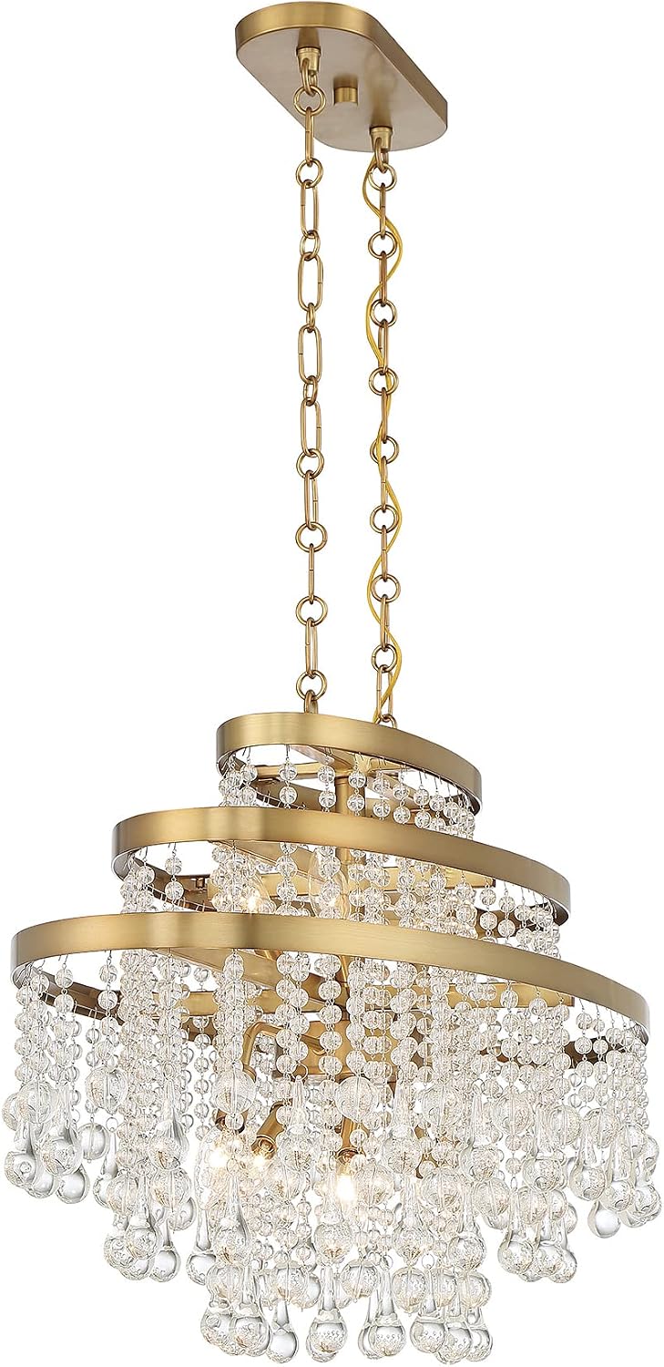 Savoy House 1-1867-10-322 Luna Vintage Modern Clear Crystal 3-Tiers Oval Chandelier, 10-Light 600 Total Watts, 20" H x 36" L, Warm Brass