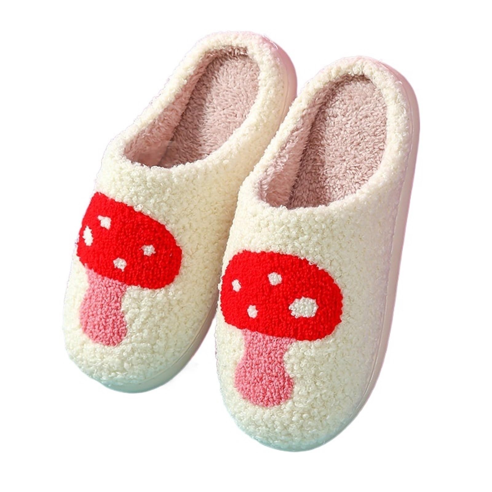 ERHTGUO Men's Cotton Slippers Winter Cute Cartoon Smiling Face Home Classy Furry Female Couple Indoor Warm(Pink,40-41)