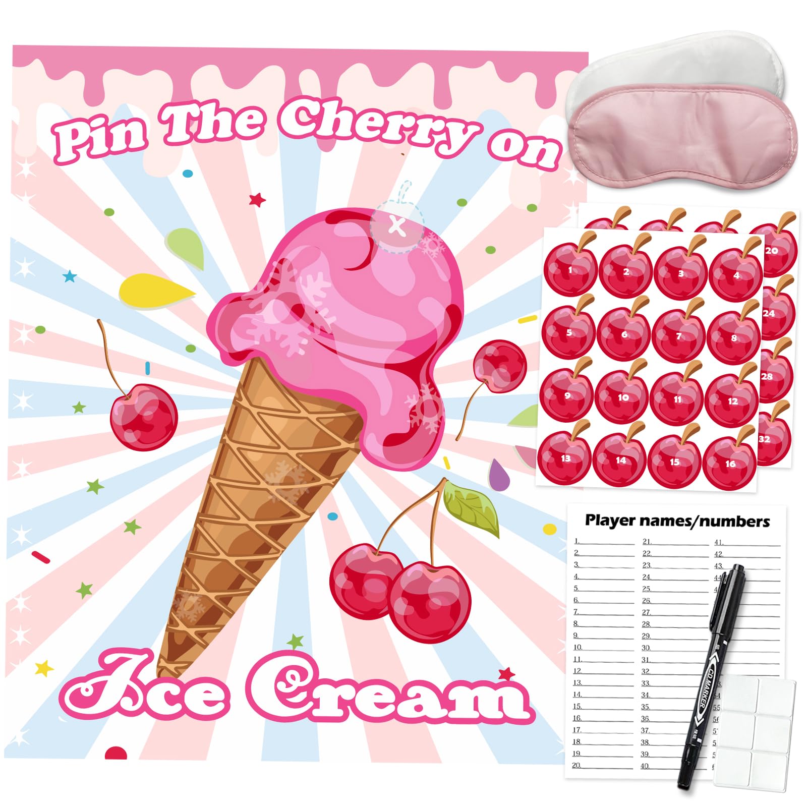 Amazon.com: PARTYLOUD Ice Cream Party Games, Pin The Cherry on The Ice ...
