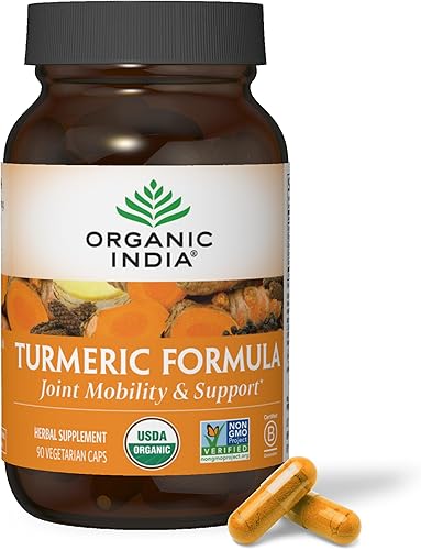 Organic India Suplemento de hierbas de curcumina de cúrcuma - Movilidad y apoyo articular apoyo del sistema inmunológico respuesta inflamatoria