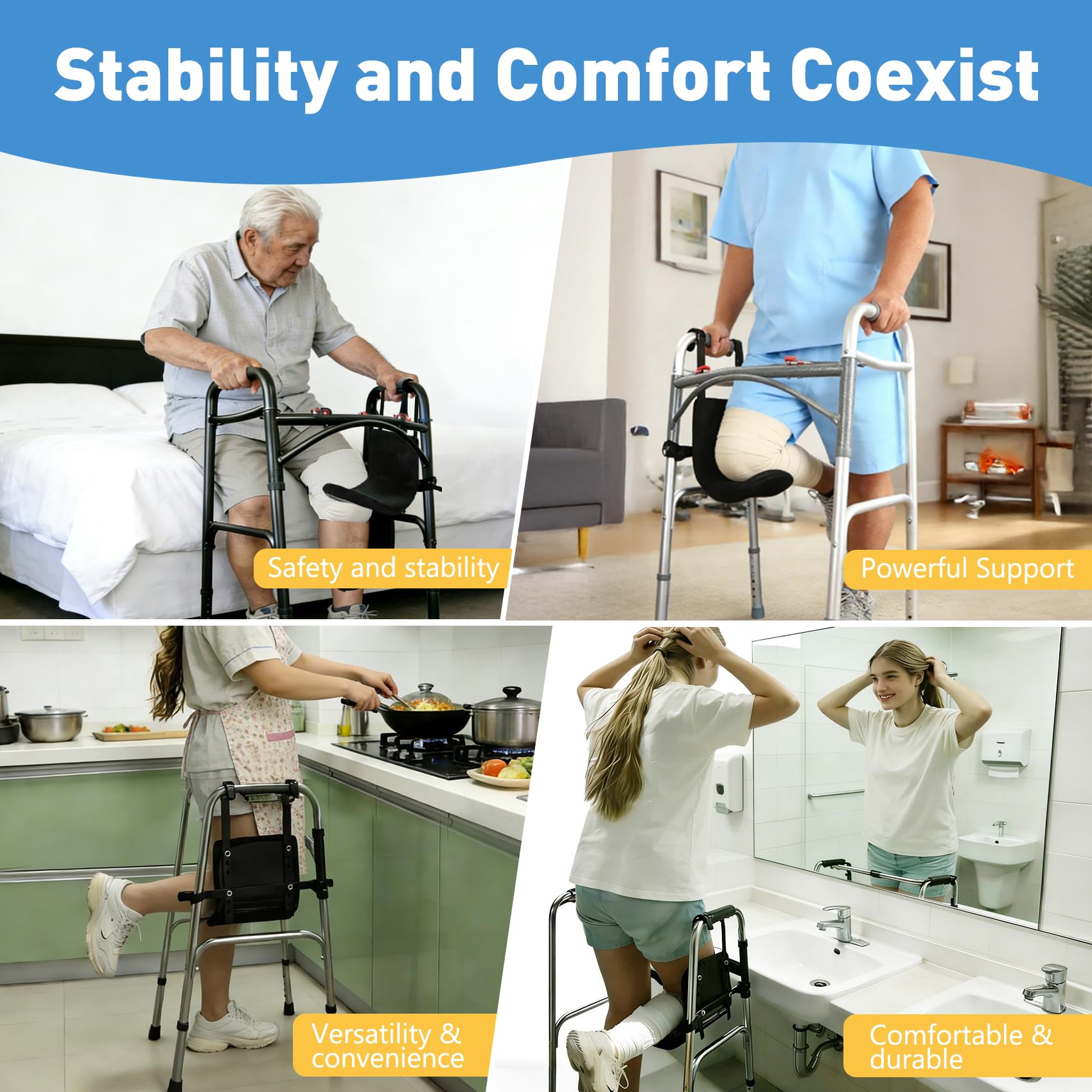 Knee Sling for Walker - Adjustable Height Walker Knee Sling Attachment, Supports 300 lbs Without Deformation, Knee Sling with Safety Support Reduces Load & Prevents Secondary Injury — Amazon image 6