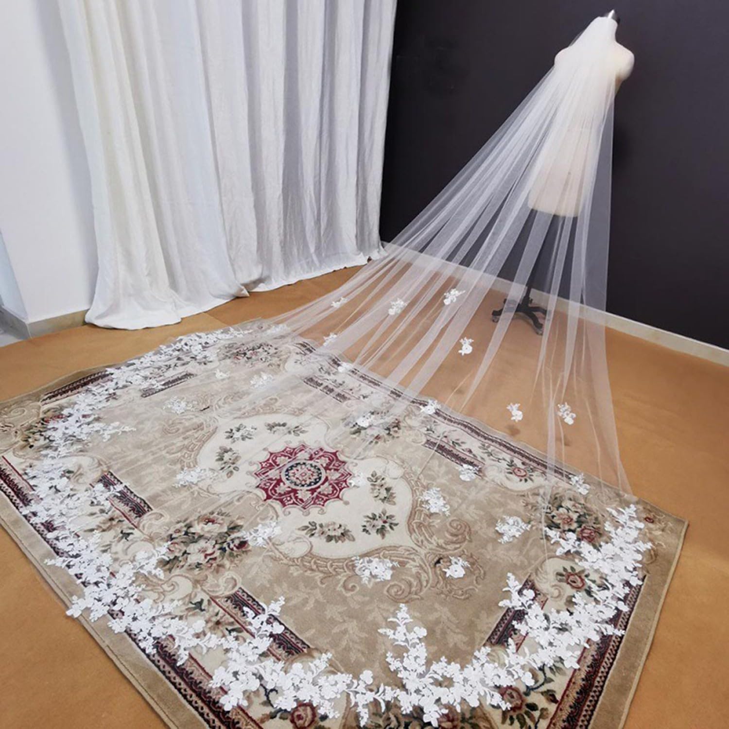 Schleier Braut Brautschleier Kathedralschleier Mit Spitzenapplikationen, Weicher Tüllschleier, Hochzeitsaccessoires Für Die Braut, Langer Tüllschleier Zur Hochzeit