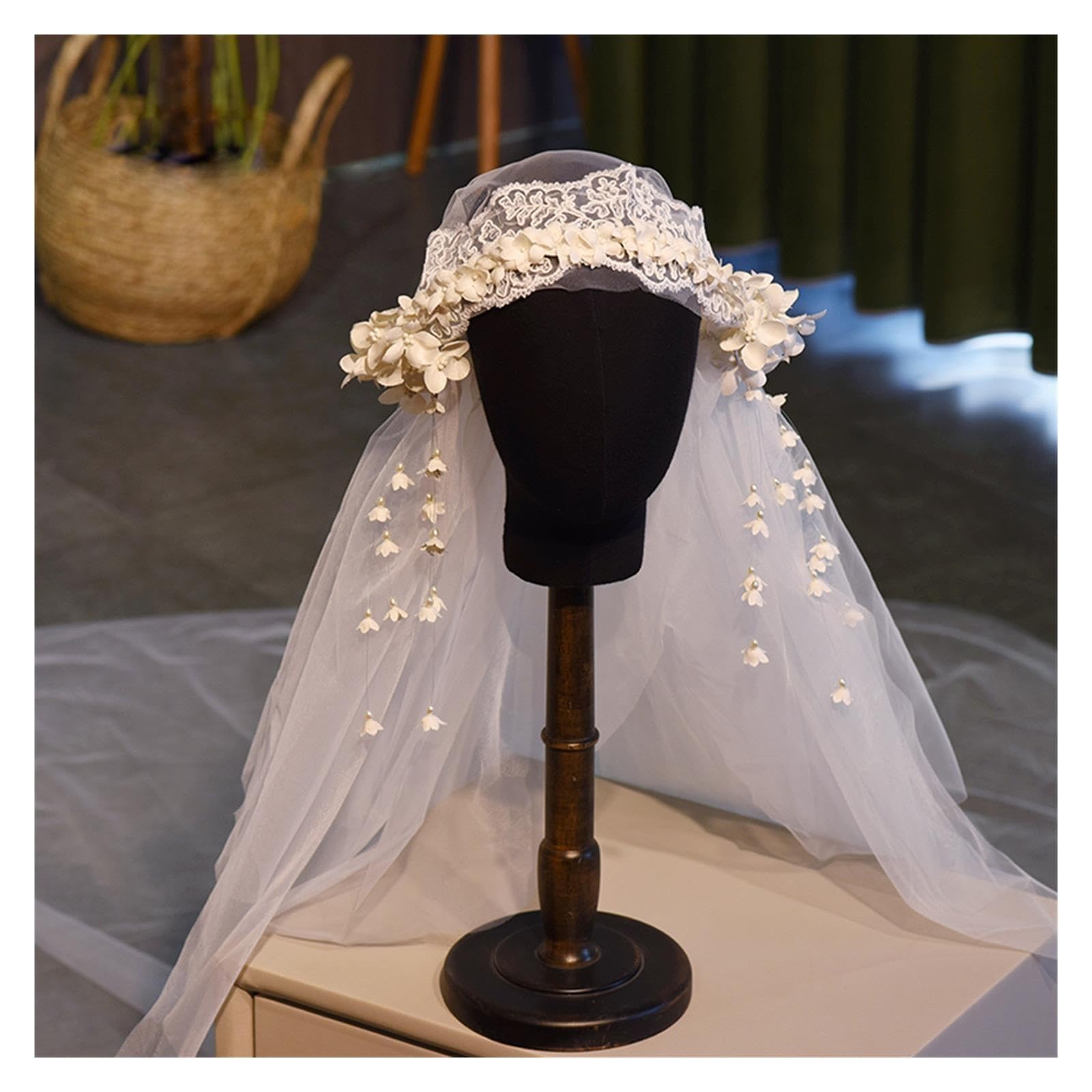 Velo da Sposa Lungo in Pizzo Floreale Romantico Fatto a Mano 200 cm