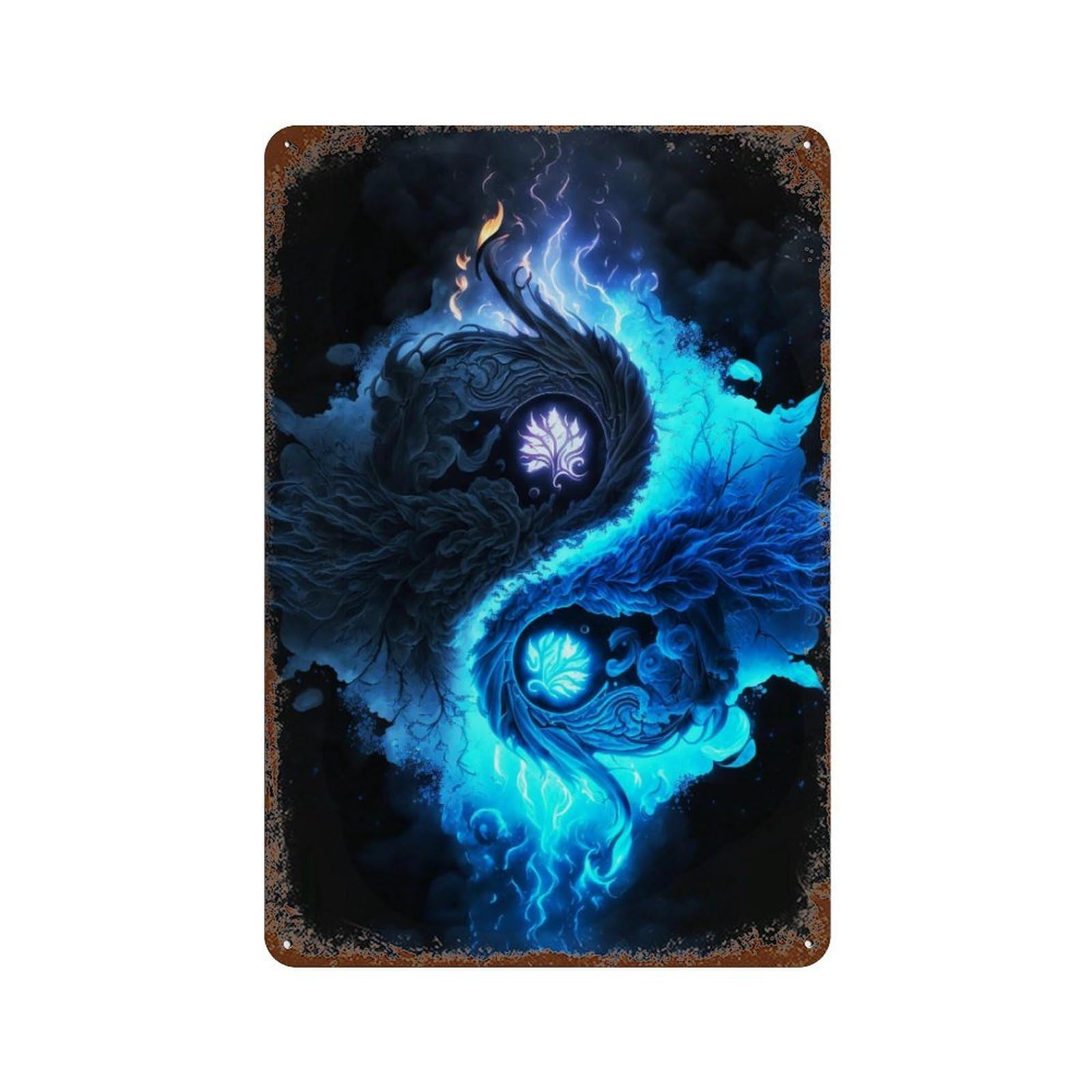 Yin Yang Balance Fire & Ice Harmony Vintage Metal Tin Sign 11.8"x7.9", Decorative Metal Wall Art for Garage, Pub Or Kitchen