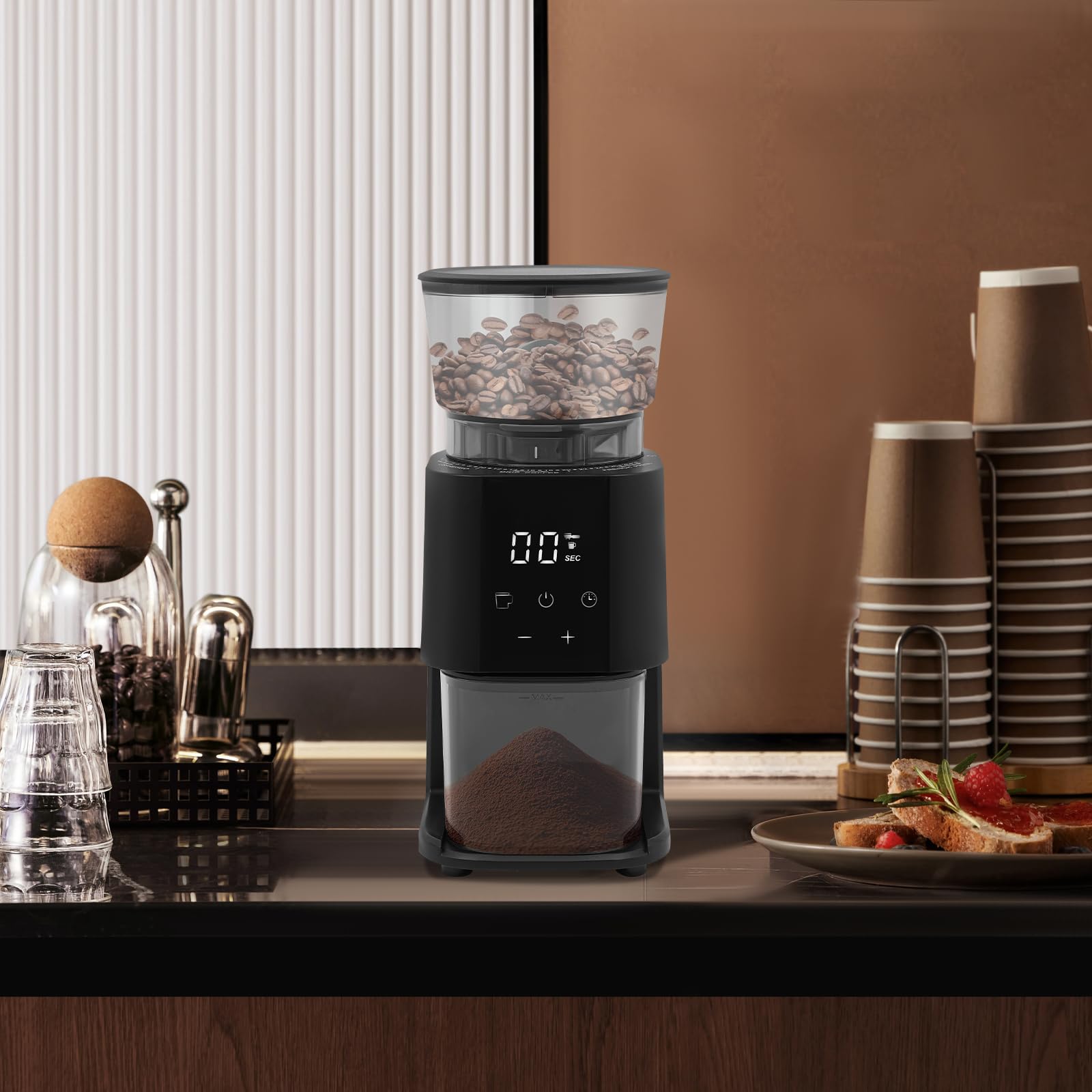 Molinillo de café eléctrico ajustable extraíble de 300 g con pantalla LCD digital y botones táctiles, trituradora de café grano para moler granos de café en casa, cafeterías, exposiciones, centros