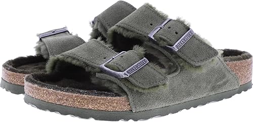 BIRKENSTOCK / Modèle : Arizona avec peau d'agneau/Thyme Olive Cuir/Largeur : nor