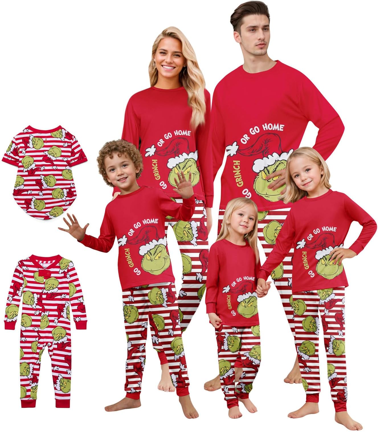 HTHLVMDMatching Christmas Pajamas Sets for Family Holiday Santa Claus Xmas Tree Print Funny Cute Pajamas for Family