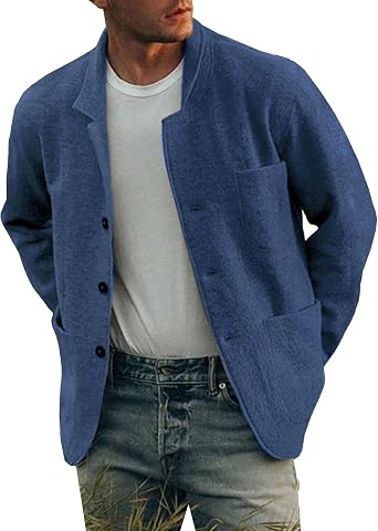DGKaxiyaHM Mens Solid Colour Casual Shirt Jacket Lightweight Linen Sport Coat Button Down Overshirt Coat With Pockets 3X-Large,Haze Blue 1