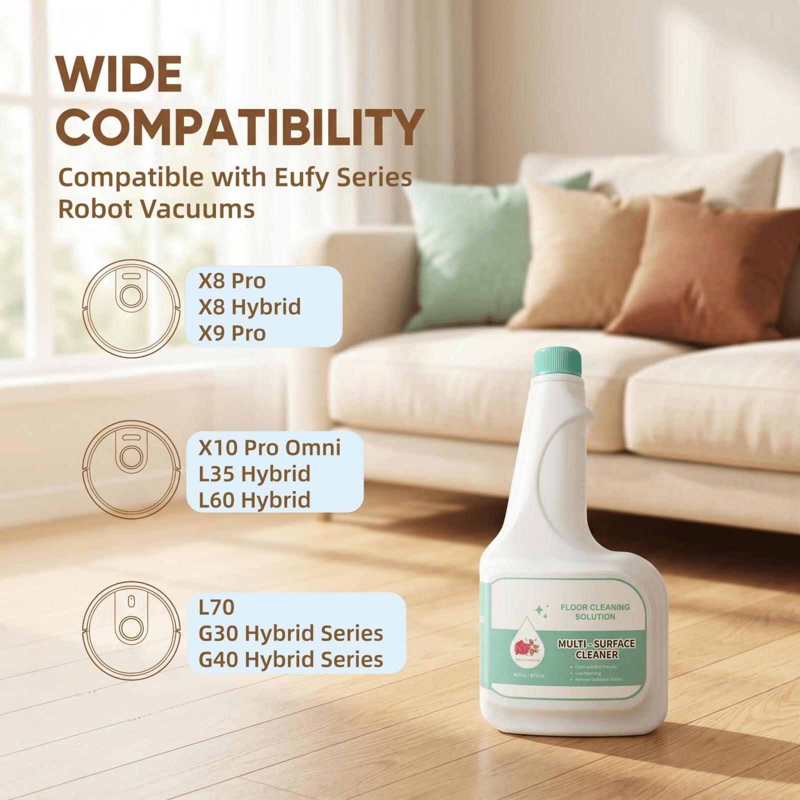 Compatible con eufy Robots Aspiradores, Limpiador for Pisos Duros 473mlX5, Proporción 1:200, Aroma Rosa Magnolia, Elimina Manchas Difíciles, Baja Espuma, Seguro for Niños y Mascotas