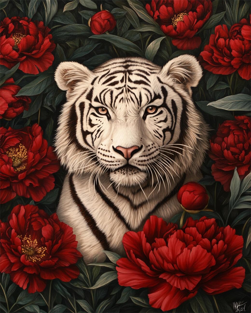RKFLGEW DIY Bead Embroidery Kit Fantasy White Tiger 50x70cm