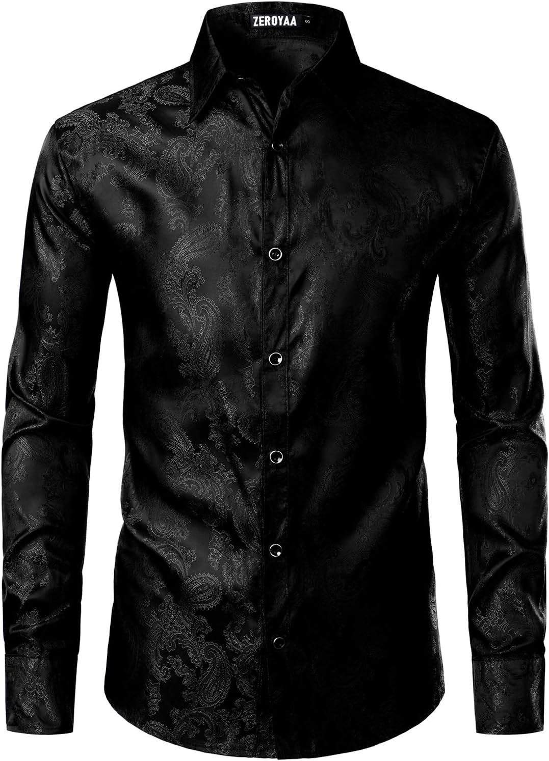 ZEROYAA Men's Paisley Jacquard Slim Fit Long Sleeve Button Up Dress Shirt for Party Prom - Image 2