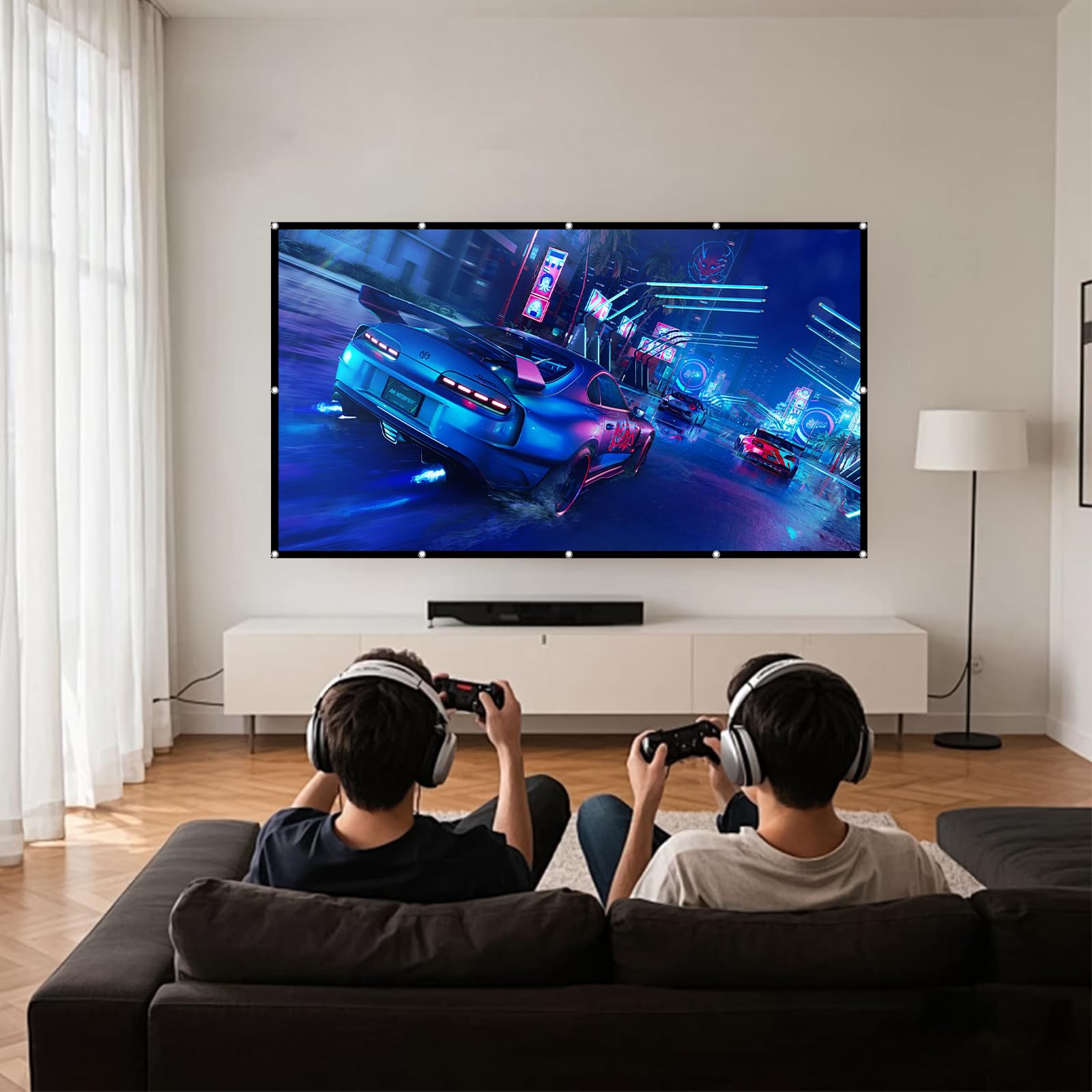 Proyector de lona de 120 pulgadas Proyección de doble cara 16: 9 HD portátil plegable antiarrugas pantalla de proyección para el hogar, oficina, escuela y pantalla de proyección al aire libre