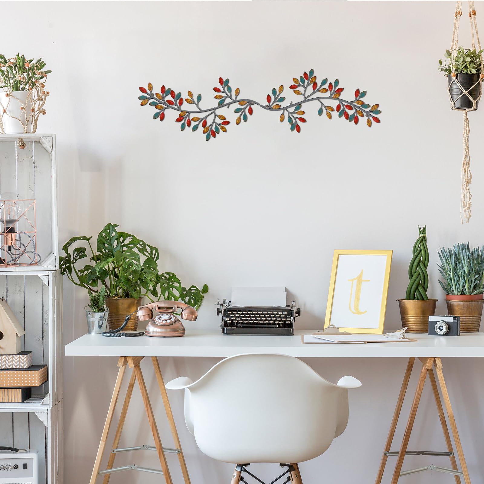 Decorazione Da Parete In Metallo Ramo Di Ulivo 2 Pezzi - Foglia 30x16 Cm Per Soggiorno E Esterno