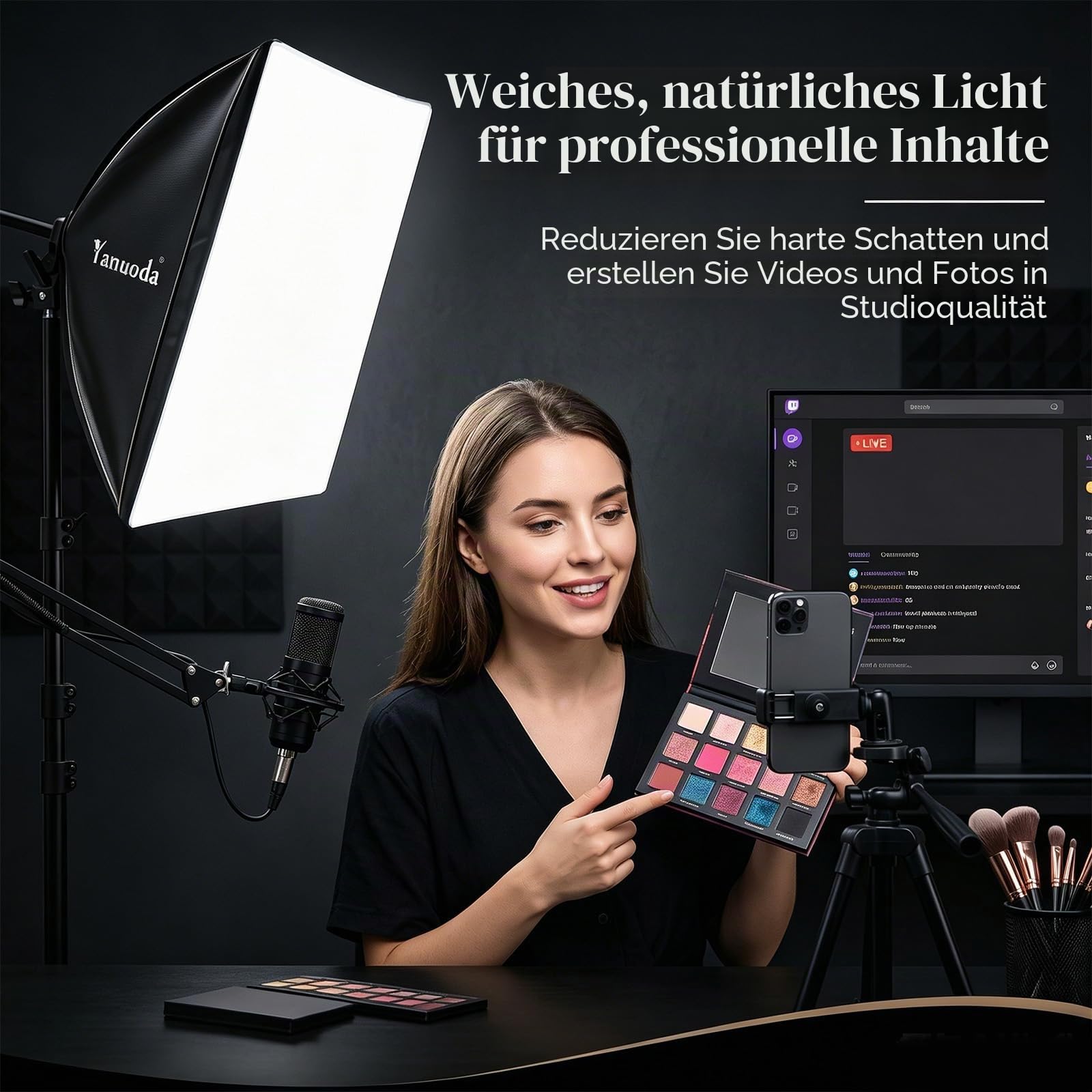Softbox Fotostudio Set 40x40cm Fotolicht mit 95W LED-Lampe (3000–7500K, E27) – Studio-Beleleuchtung für Fotografie, Videos, Live-Streaming und Portraits