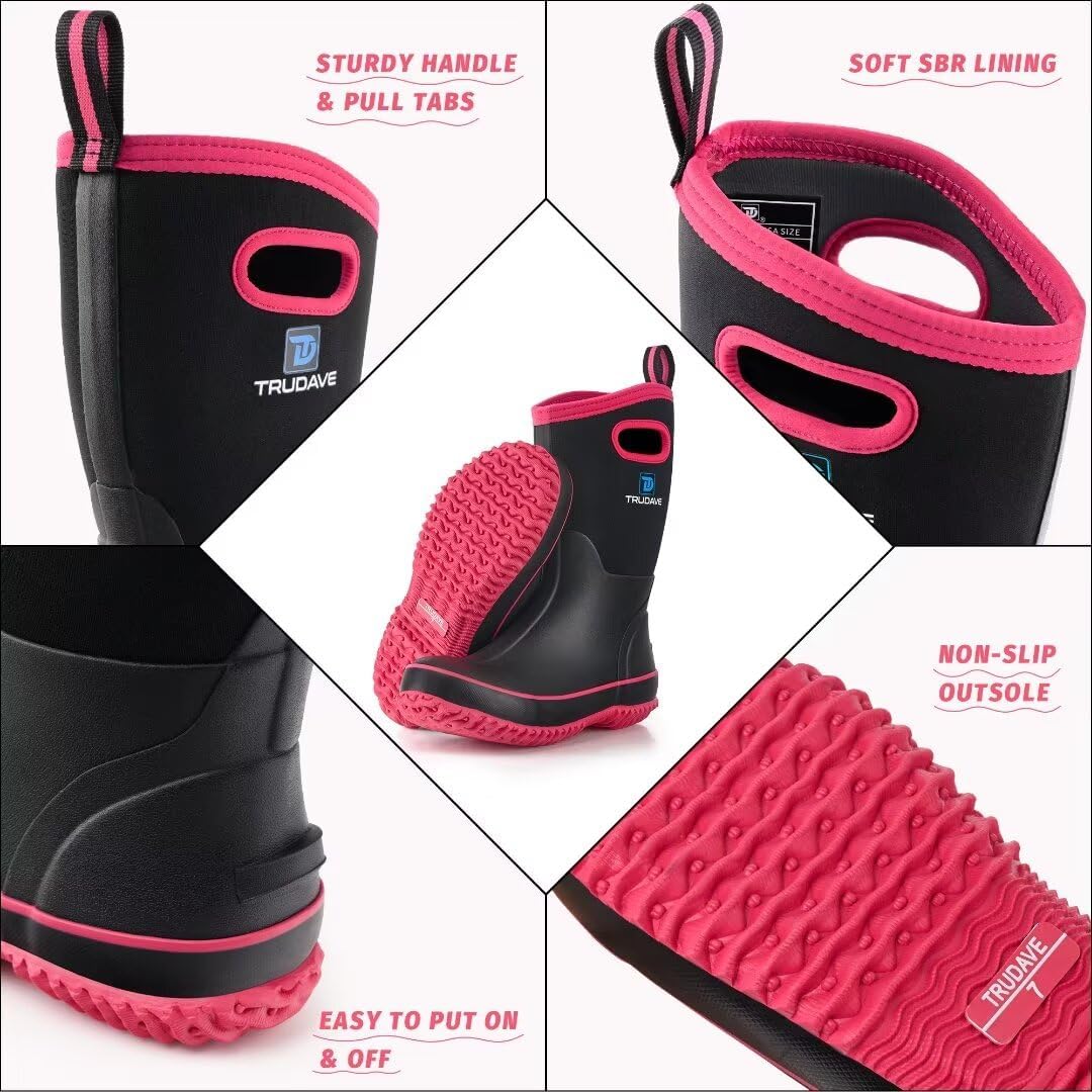 Trudave Rubber Boots for Women, Mid Calf Rain Boots, Womens Waterproof Boots, Neoprene Insulated Outdoor Work Mud Boots for Hunting Farming Gardening Fishing, Size 5-11 - Image 4