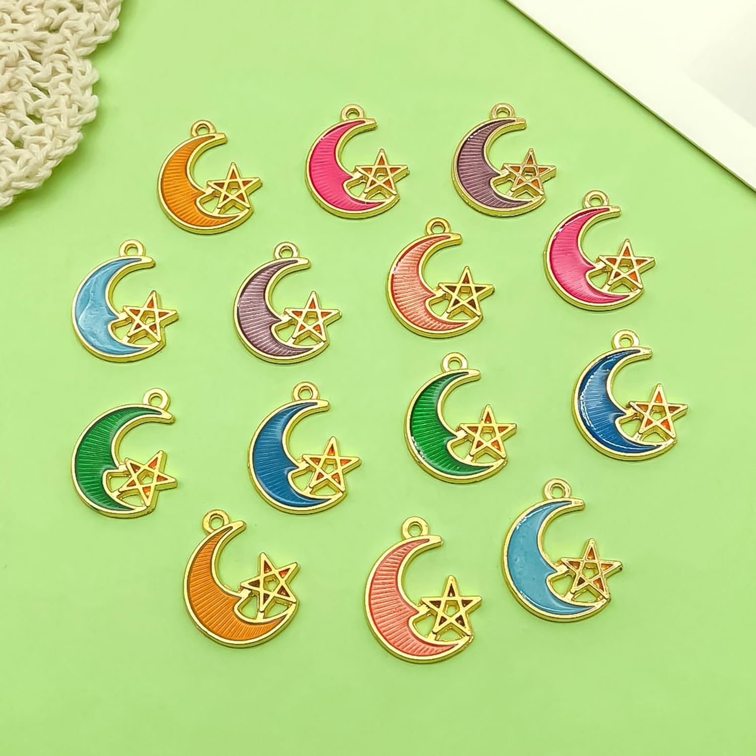Sailanzi 56pcs Alloy enamel moon and star set Pendant Jewelry Making DIY Keychain Earrings Pendant Various Design Charms for Jewelry Making Bracelets Necklace (SN818)