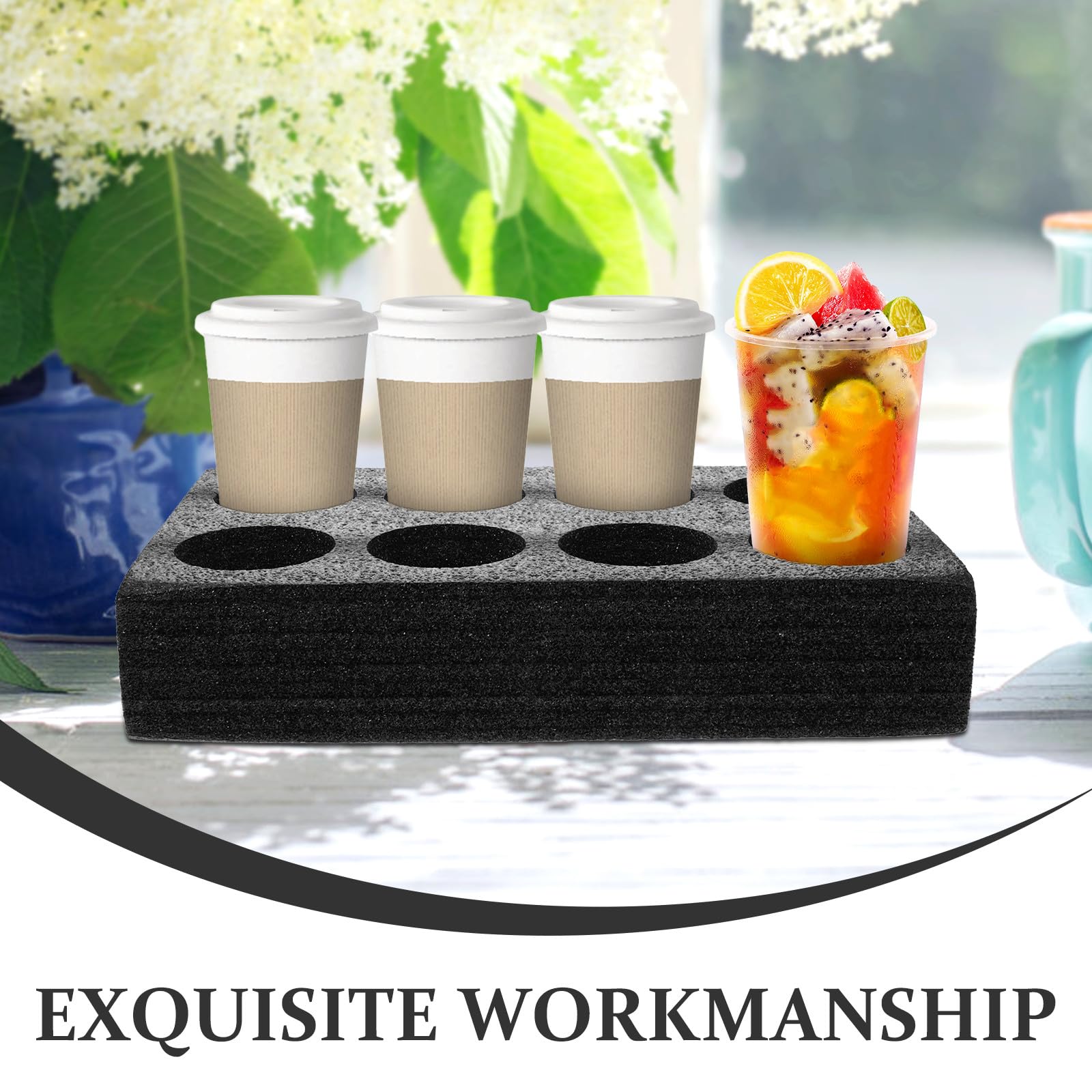 ABOOFAN Plateaux Porte-gobelets Noirs pour 8 Tasses, Support Pratique en Plastique 3 Pièces pour Boissons Chaudes ou Froides en Boutique Café ou Salon de Dessert Réutilisable