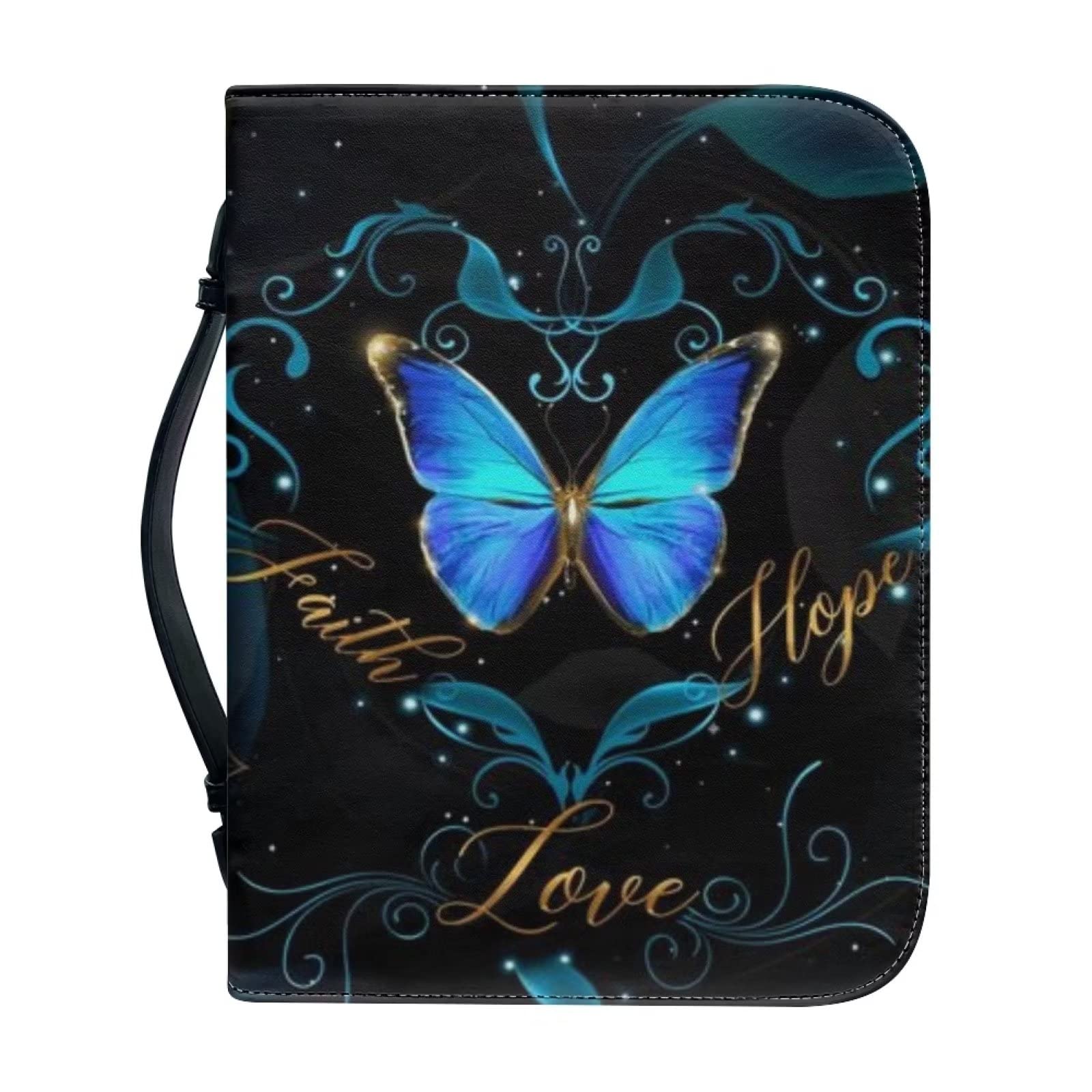 FOR U DESIGNS Women Bible Cover Blue Butterfly Bible Book Church Bags with Handle and Zippered Pocket Size 2XL