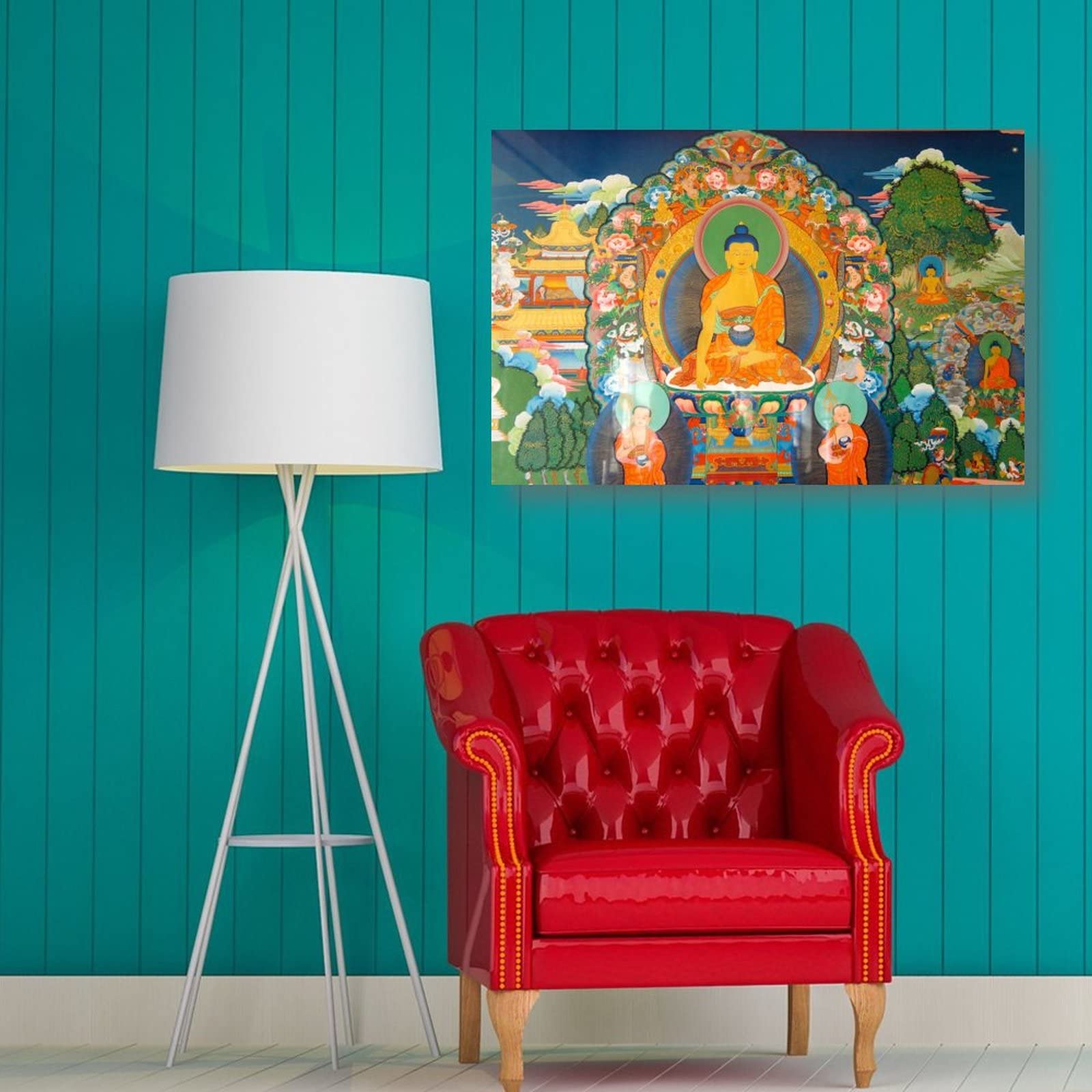 Puro Land Buddismo Religione Meditazione Poster Buddha Bodhisattva Decorazione per la casa Poster arte da parete camera da letto decorativa estetica 40 x 60 cm