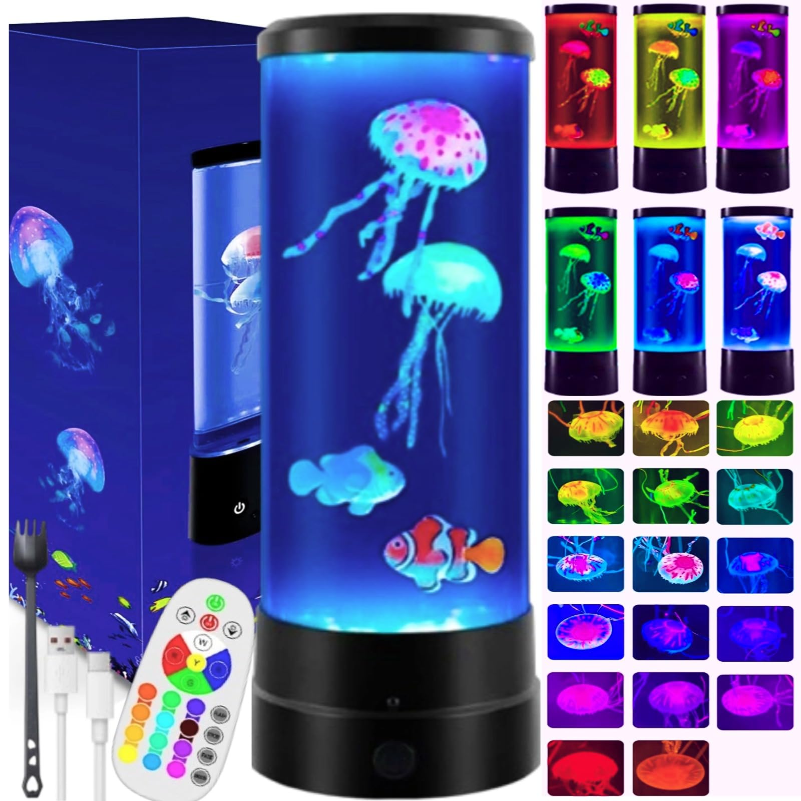 Quallen Lampe mit 17 Farben und Fernbedienung, LED Quallen Aquarium Lampe, Jellyfish Lamp Aquarium, Quallen Lavalampe Stimmungslicht für Kinder Erwachsene Entspannung Wohndekoration