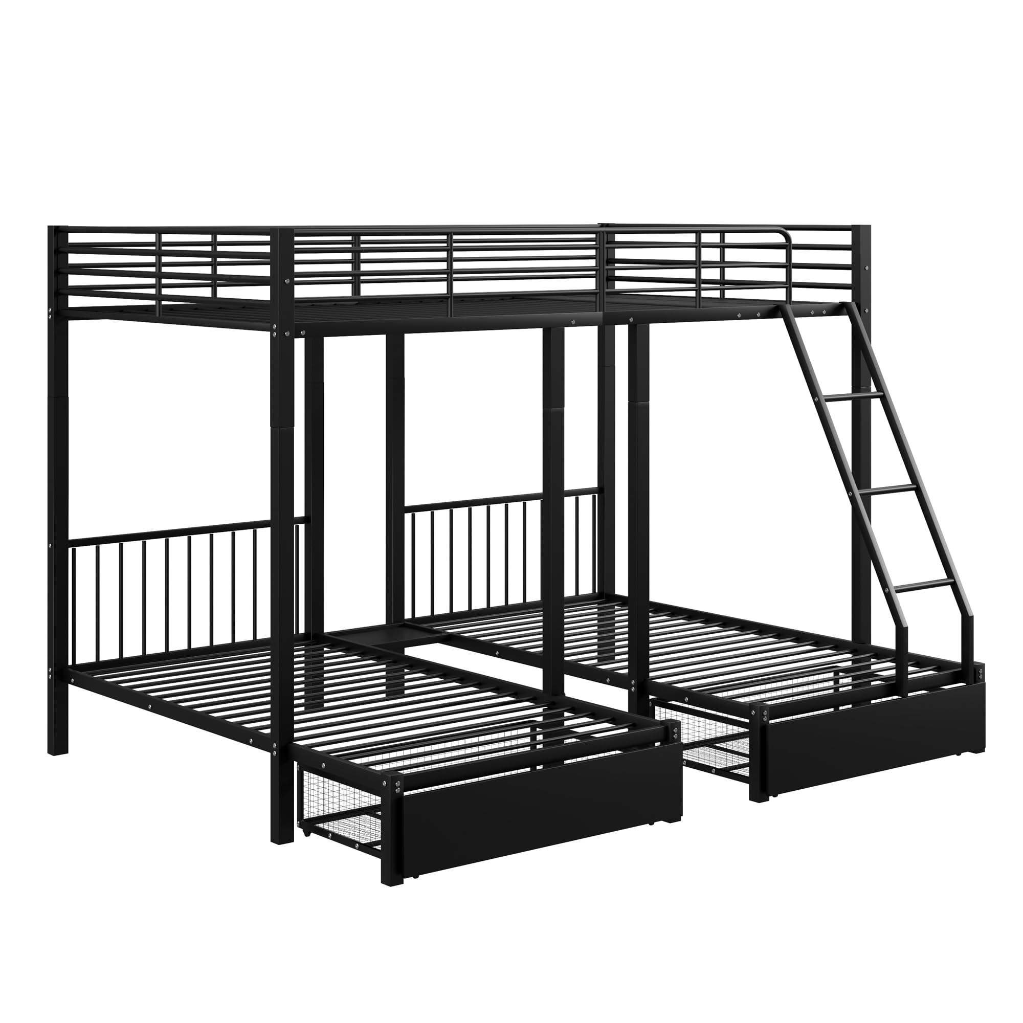 Lubvtti Letto a castello triplo con cassetti,trasformabile in letto matrimoniale 140 x 200 e due letto singolo 90 x 200,struttura in metallo,Nero