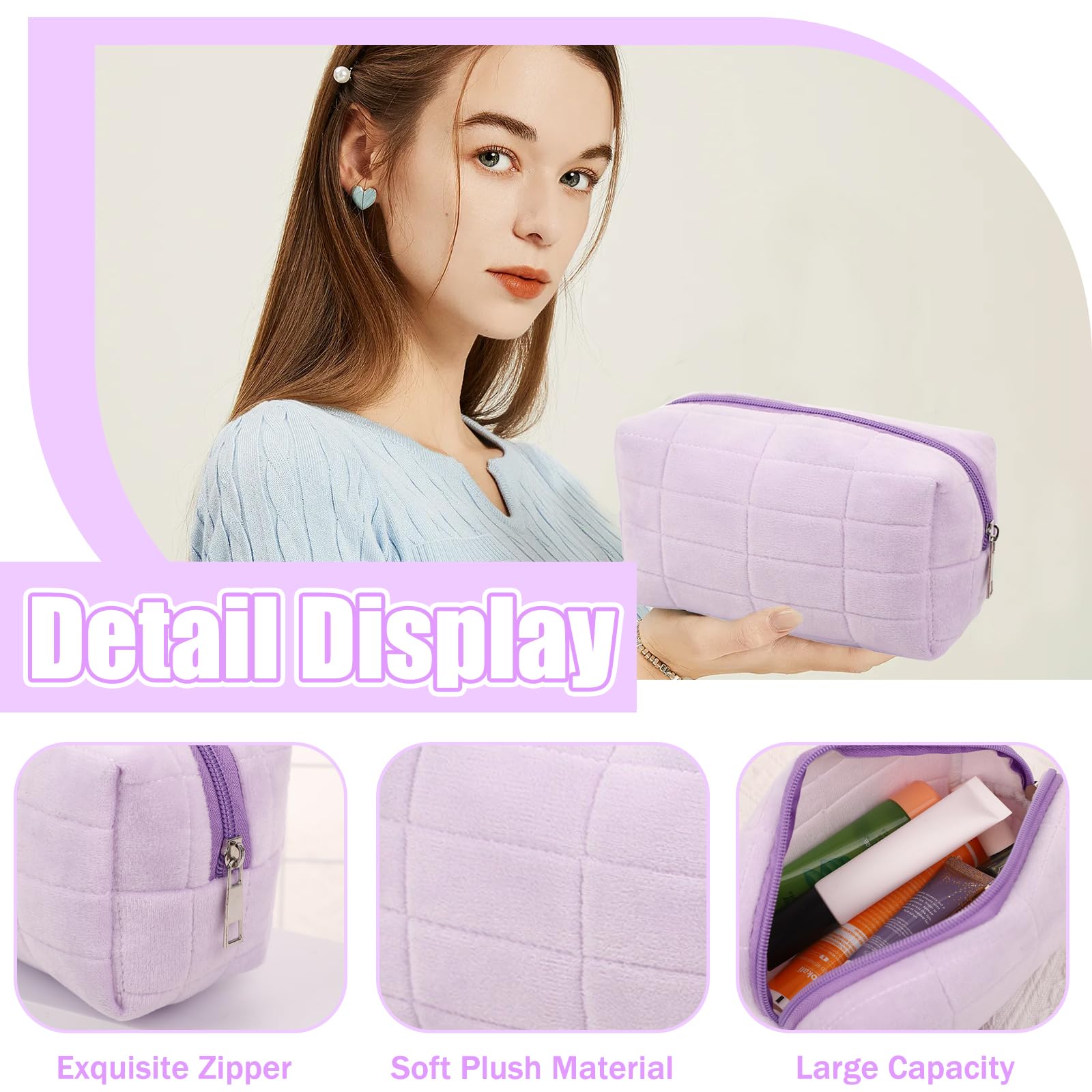 JSTHHTT 2PCS Makeup Bag, Soft Portable Cosmetic Bag, Travel Makeup Storage Bag, Make Up Pouch, Travel Toiletry Bag - Image 3