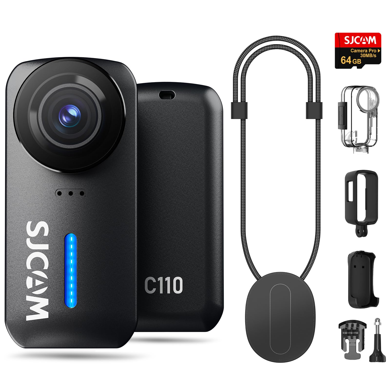 SJCAM C110 Body Camera, 4K, 200 Minutes, Image Stabilization, Ultra Compact Action Car, 135° FOV, Waterproof, 98.4 ft (30 m) Wearable Camera, f/2.0 POV, Mini Lightweight, 8x Zoom, Motorcycle, Vlog