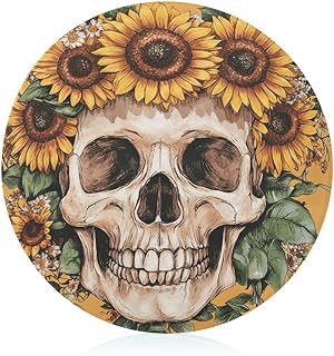 Sunflower Skull Tempered Glass Cutting Boards for Kitchen | Round Cutting Board for Kitchen Counter Protector, Clear Countertop Tray, Scratch Resistant, Heat Resistant