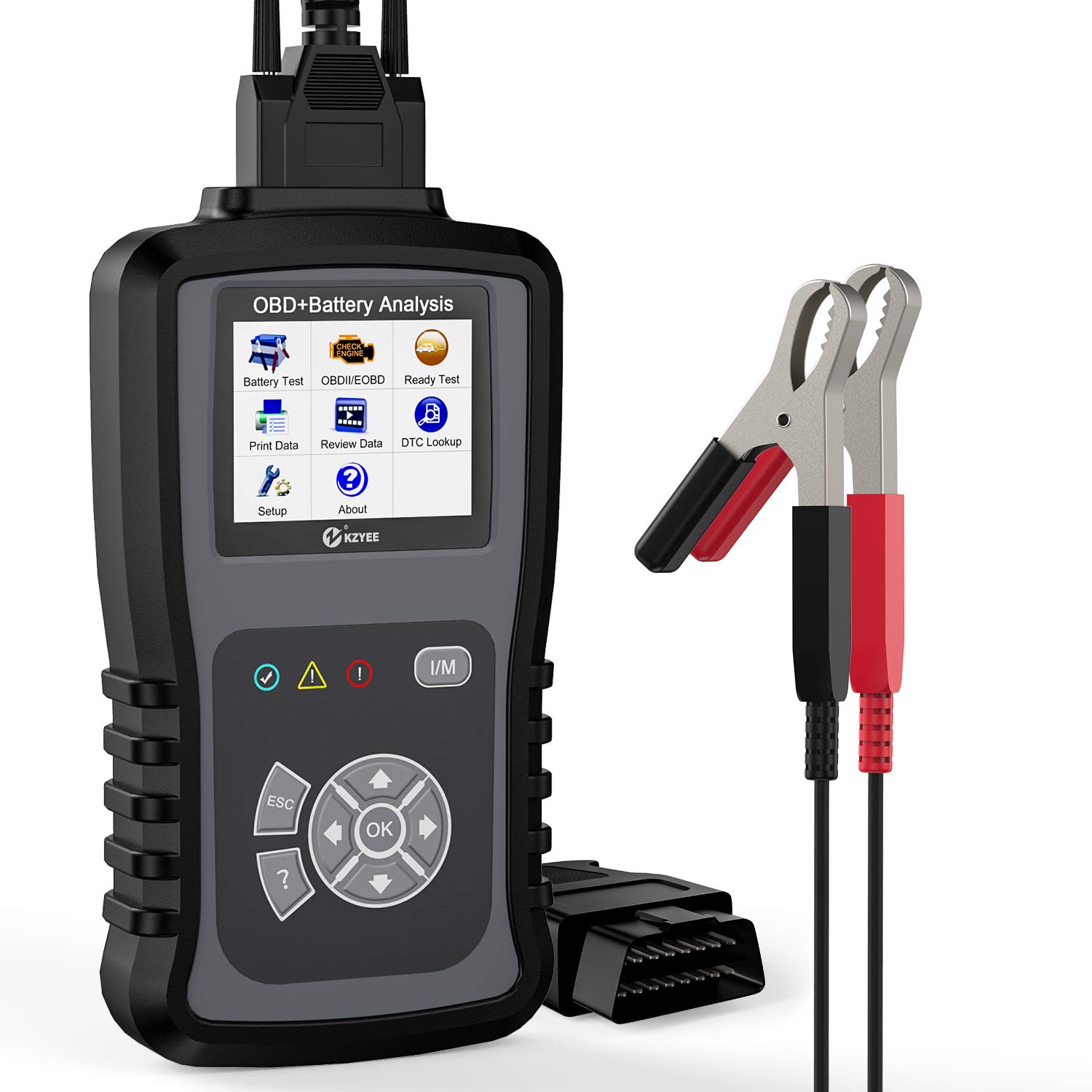 KZYEE KM301 OBD2 Scanner with Battery Tester, Check Engine Light Code Reader Car Diagnostic Scan Tool for OBD2 Vehicles, 100-2000 CCA Battery Tester with Cranking and Charging Systems Analysis