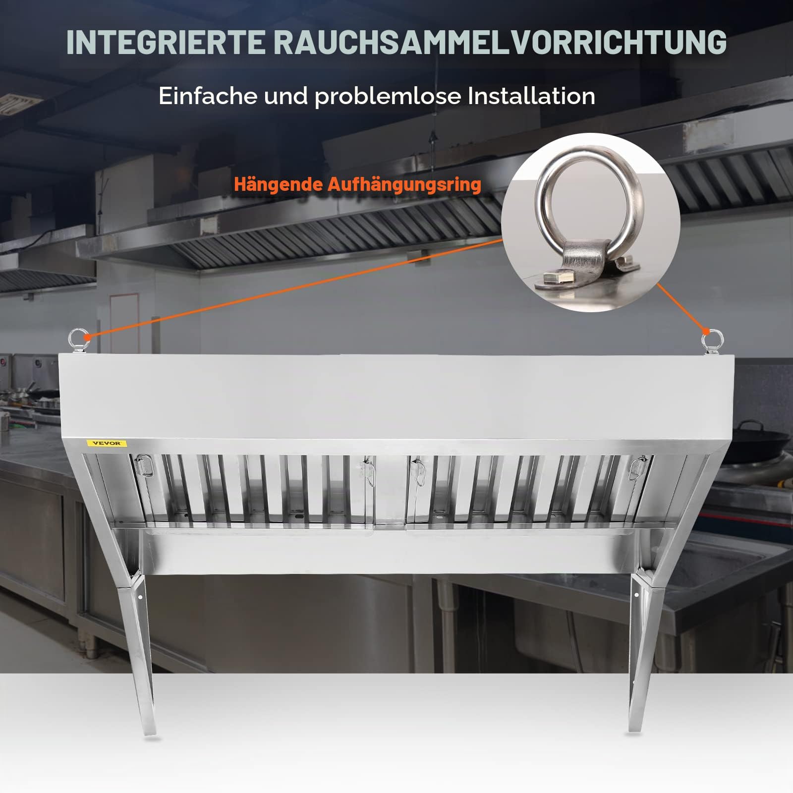 VEVOR Gewerbliche Dunstabzugshaube, 1,2 m Ablufthaube für Lebensmittel-Trucks, Edelstahl-Wandhaube für Konzessionsanhänger mit 2 Abnehmbaren U-förmigen Ölfilternetzen, Rostbeständige Abzugshaube