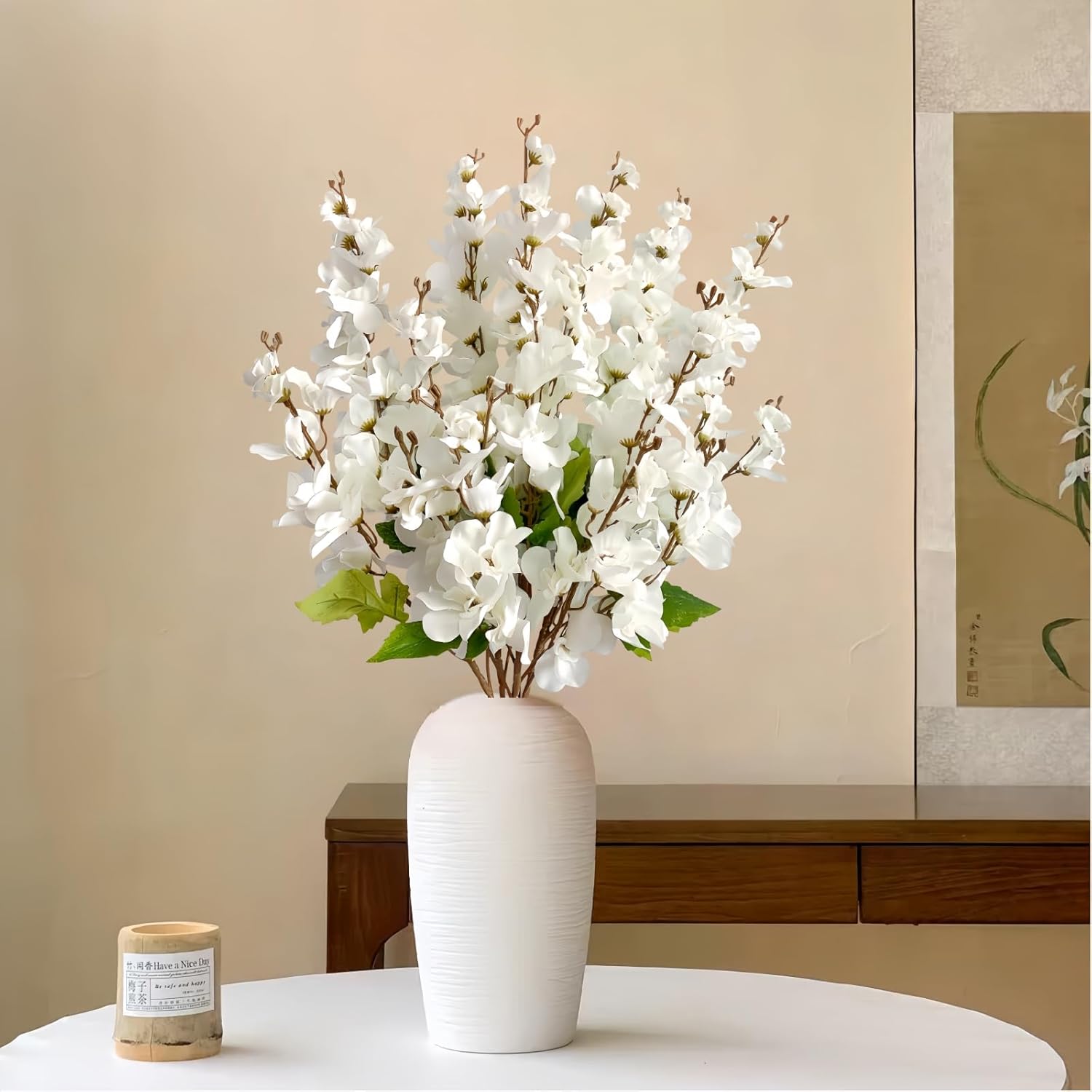 6PCS White Delphinium Artificial Flowers Espigas para Jarrones Fake White Flowers Tall Flowers for Floor Vase Flowers for Tall Vase Floral Arrangements Home Table Wedding Decor