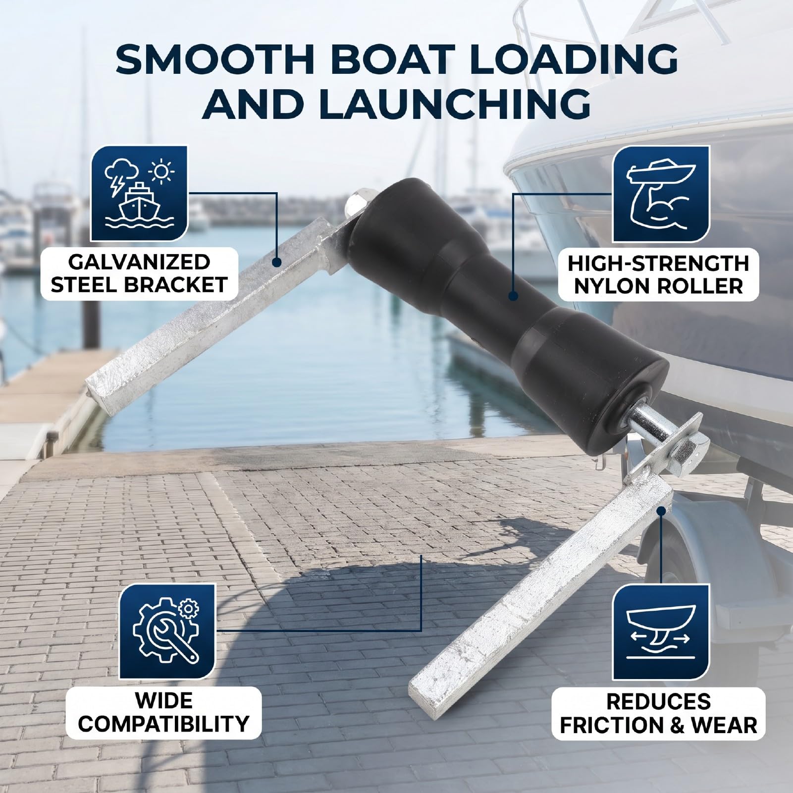 Rullo di Chiglia per Rimorchio Barca, Rullo Protettivo per Varo Imbarcazione 190 Mm, for Lancio e Protezione dell Imbarcazione | Supporto per rullo di prua in nylon e acciaio zincato per yacht e barche