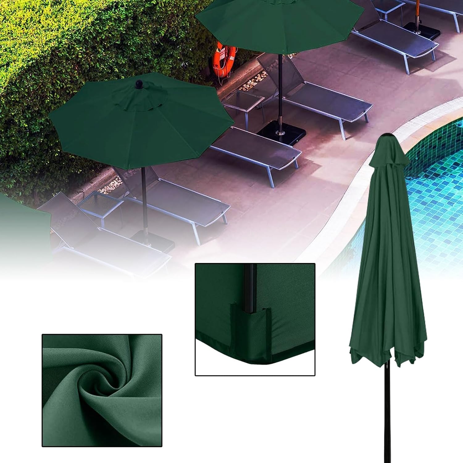 Patio Umbrella Replacement Canopy 10ft/11.5ft/13ft, Outdoor Umbrella Replacement Top Cover for 8 Ribs, UV Protective Parasol Fabric Cover for Market Table backyard