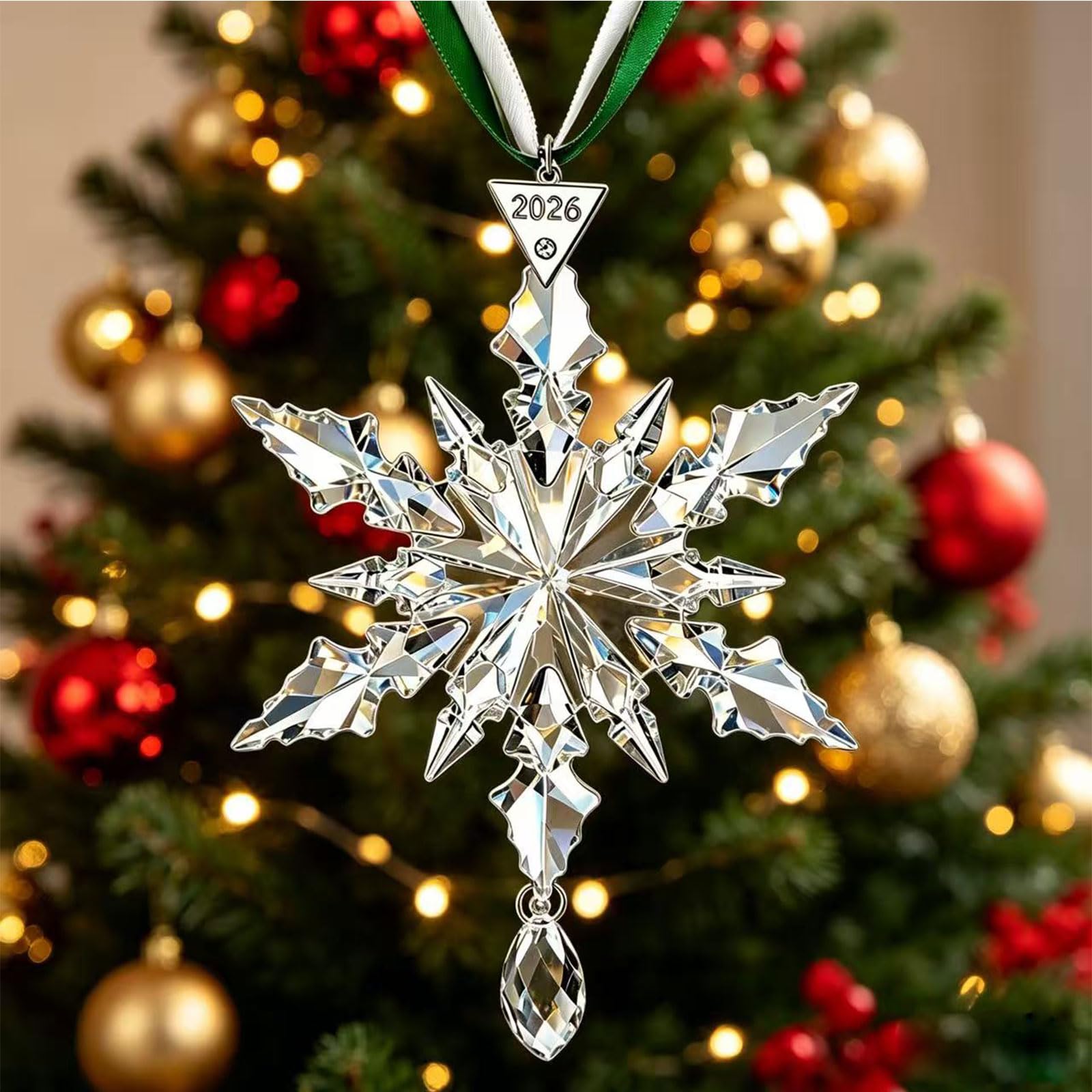 2025 jährliche Weihnachtsschmuck Kristall Schneeflocke Stern – Weihnachtsbaumschmuck Anhänger Sonnenfänger Home Hanging Decor (2025 weißer Kristall, 3 Ebenen)