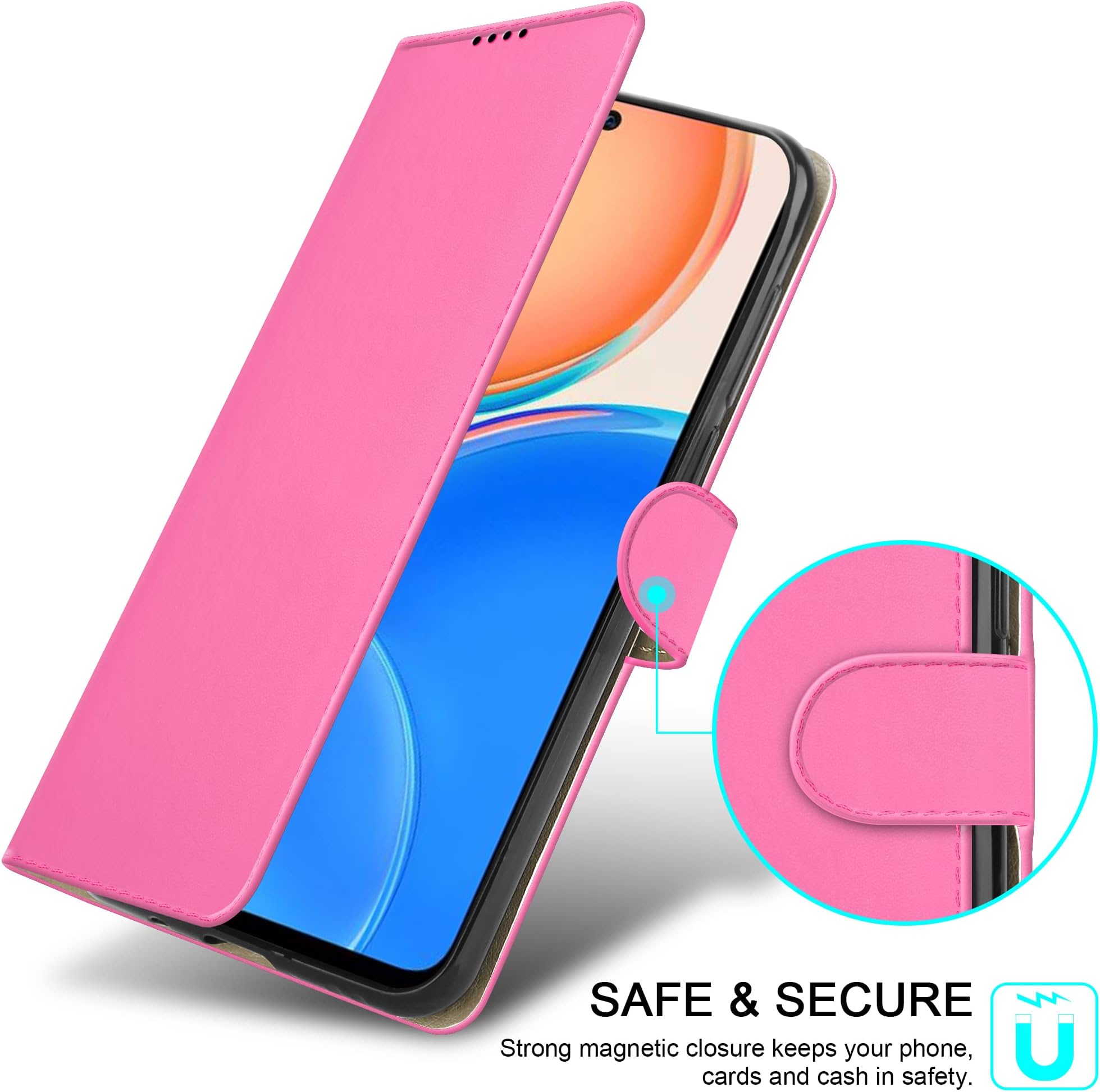 PIXFAB For Honor X8 5G / Honor X6 4G Leather Phone Case, Magnetic Closure Full Protection Book Folio Design, Wallet Case Cover [Card Slots] and [Kickstand] For Honor X8 5G / X6 4G - Pink