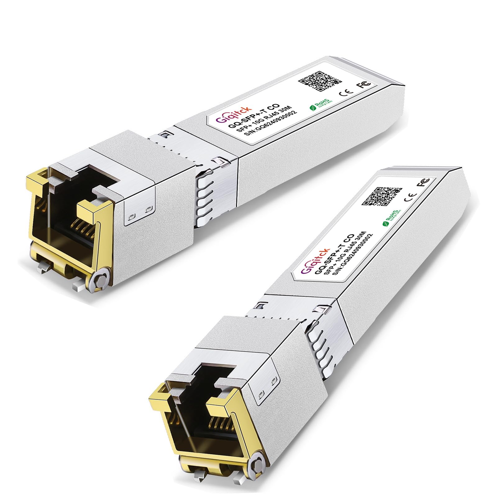 2Pack 10GBASE-T SFP+ RJ45 Transceiver, 1.25G/2.5G/5G/10G SFP+ à RJ45 Module Cuivre pour Cisco SFP-10G-T-S, Ubiquiti UF-RJ45-10G, Netgear, D-Link, Supermicro, TP-Link, Linksys, jusqu'à 30m