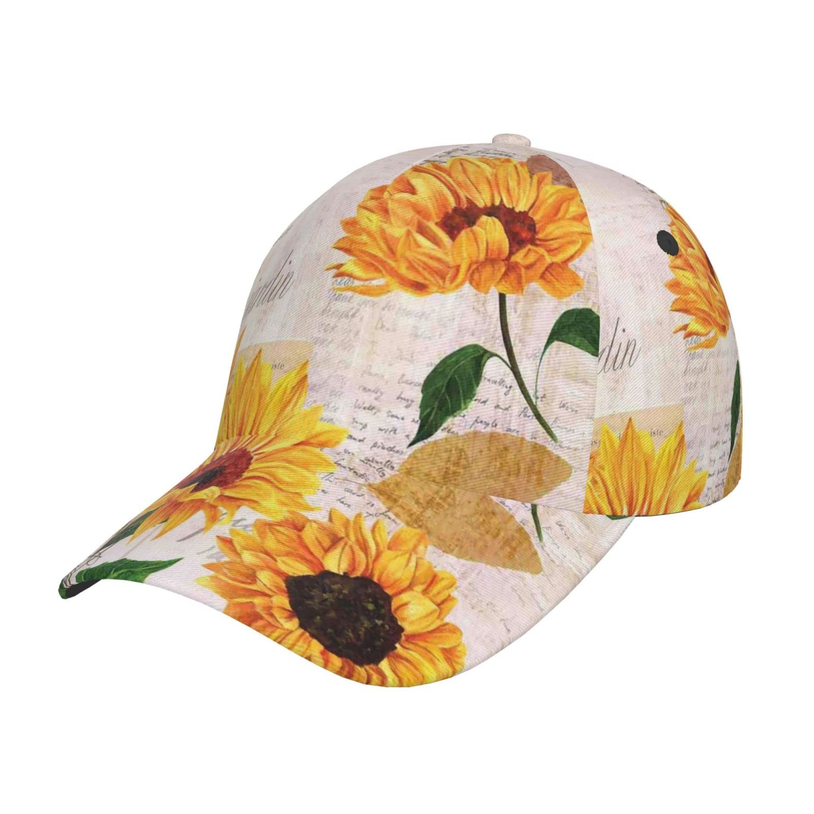 HYSDPUZK Sunflower Print Tylish Curved-Brim Baseball Cap - Full Print Polyester Hat for All Seasons and Genders