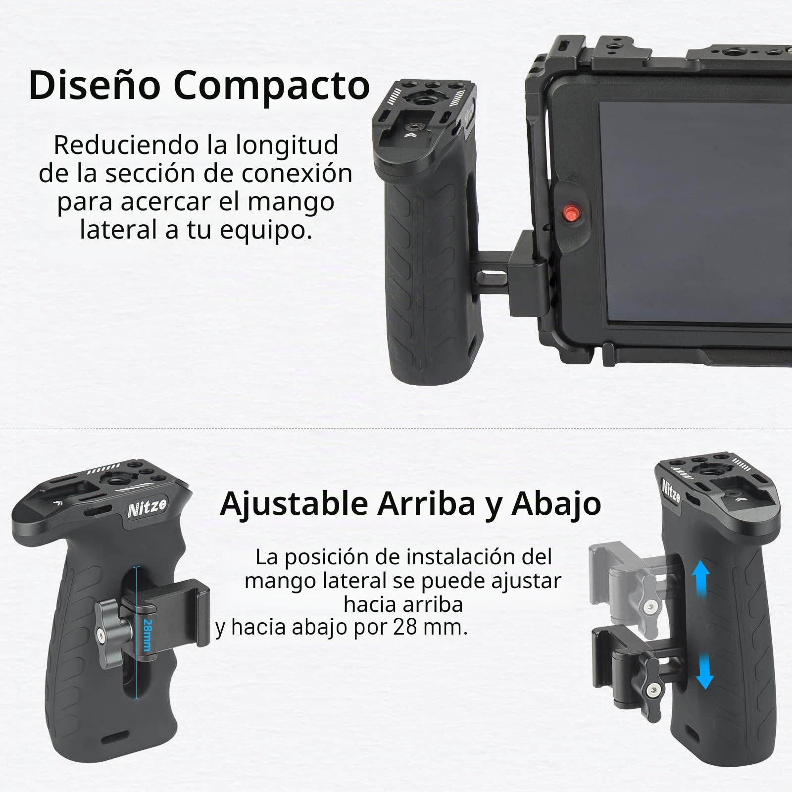Nitze Mango Lateral con NATO Abrazadera, Side Handle Ergonómica para Mano Izquierda o Derecha, Empuñadura Lateral Ajustable hacia Arriba y hacia Abajo para Jaula de Cámara - PA29C